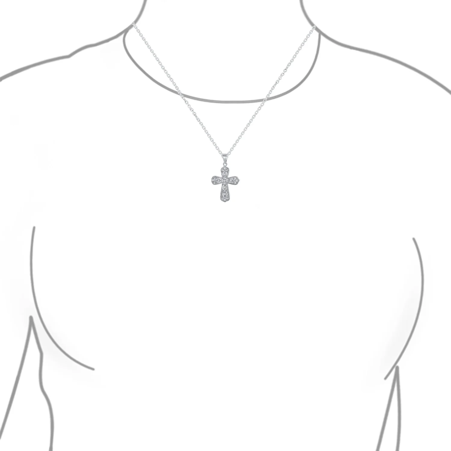 Elegant Bridal Necklace with Cubic Zirconia Cross Pendant in Sterling Silver - Image 3