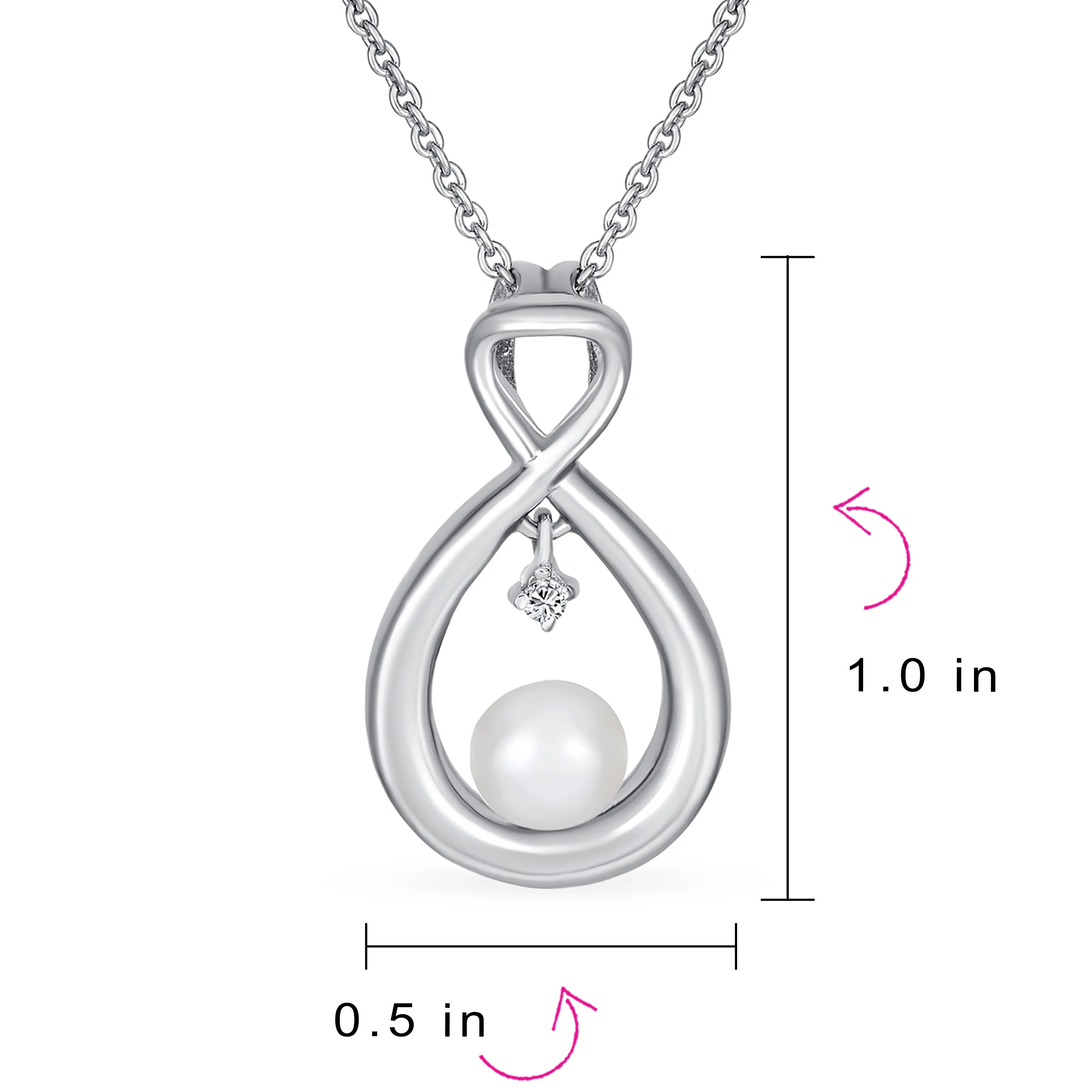 Elegant Bridal Necklace CZ Accented Infinity Teardrop Pearl Pendant 16-18 Inch - Image 4