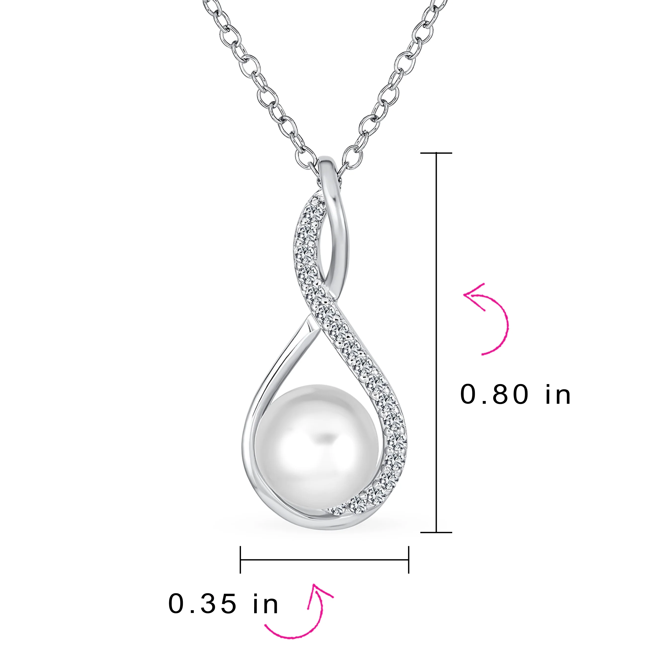 Elegant Necklace Infinity Teardrop White Freshwater Pearl Pendant 16-18 Inch - Image 4