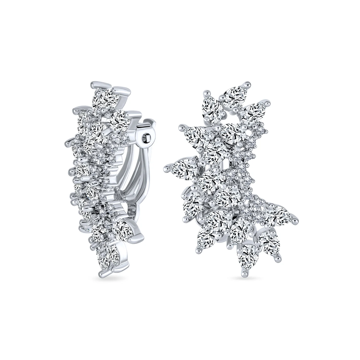 Elegant Statement Ear Crawler Clusters Sparkling Cubic Zirconia CZ Leaf Clip On Earrings Non Pierced Ears