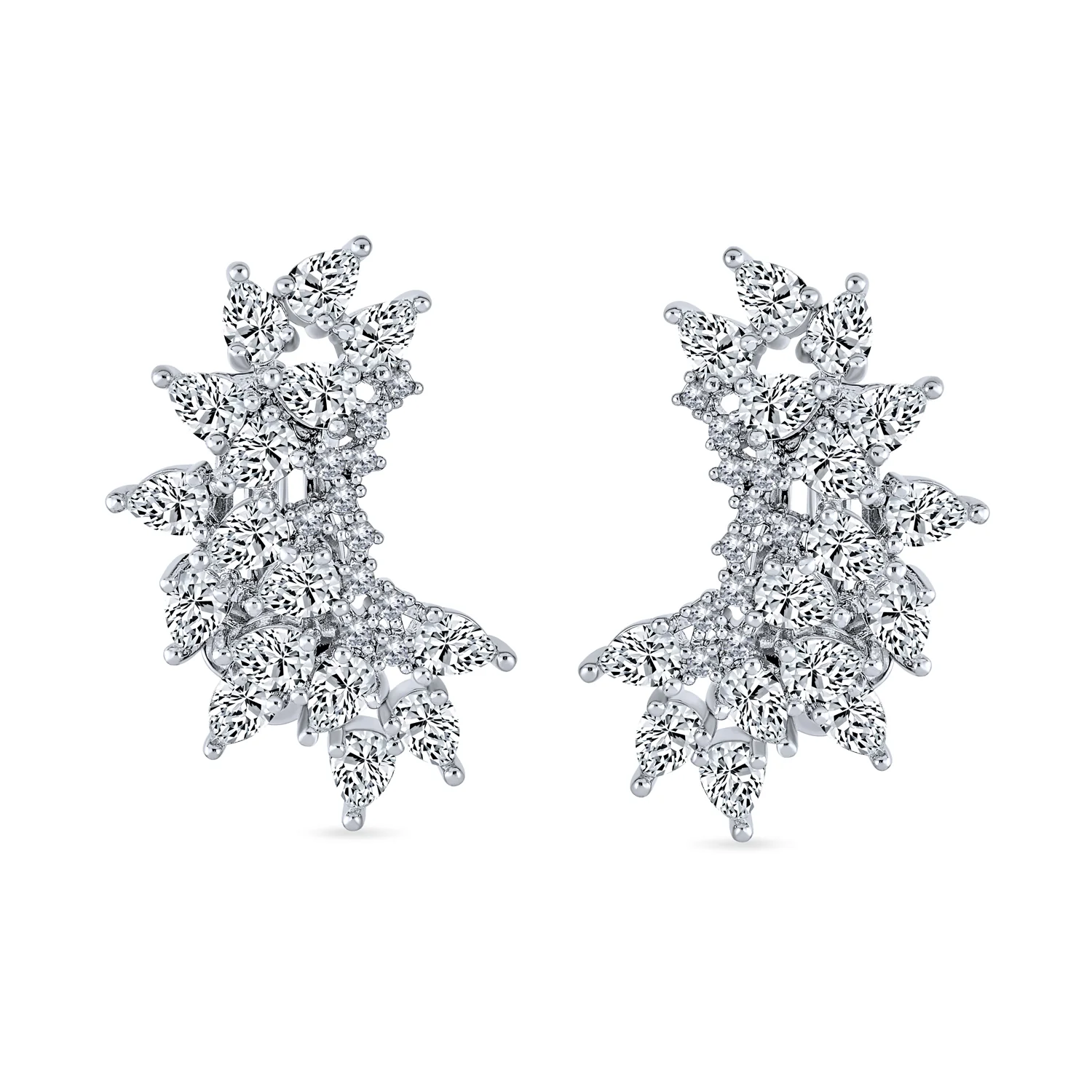Elegant Statement Ear Crawler Clusters Sparkling Cubic Zirconia CZ Leaf Clip On Earrings Non Pierced Ears - Image 2