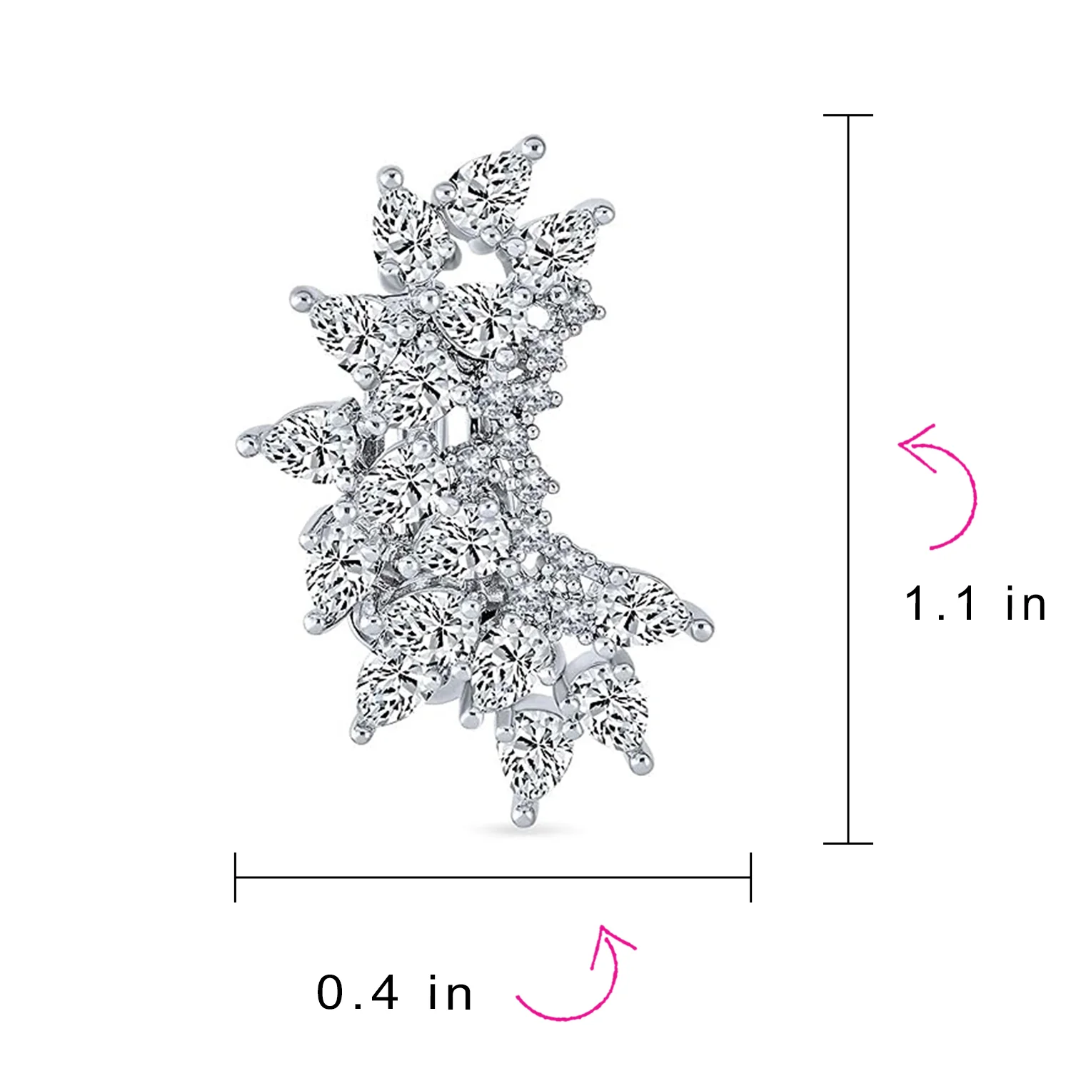 Elegant Statement Ear Crawler Clusters Sparkling Cubic Zirconia CZ Leaf Clip On Earrings Non Pierced Ears - Image 4