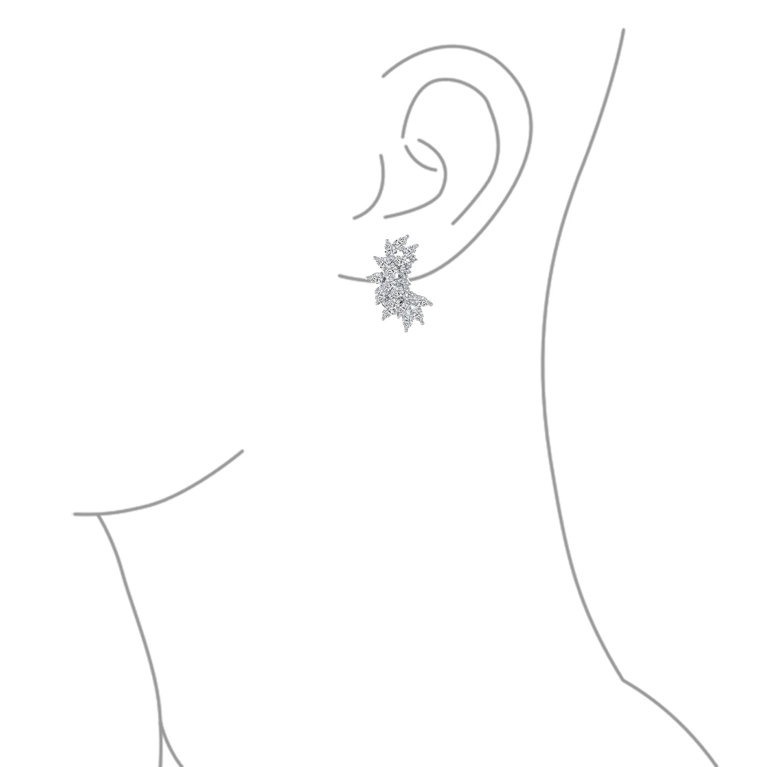 Elegant Statement Ear Crawler Clusters Sparkling Cubic Zirconia CZ Leaf Clip On Earrings Non Pierced Ears - Image 5