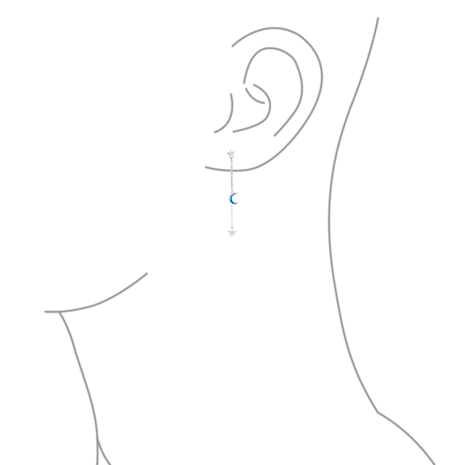 Elegant Celestial Crescent Moon Dangle Gemstone Earrings Blue Opal & Silver - Image 3