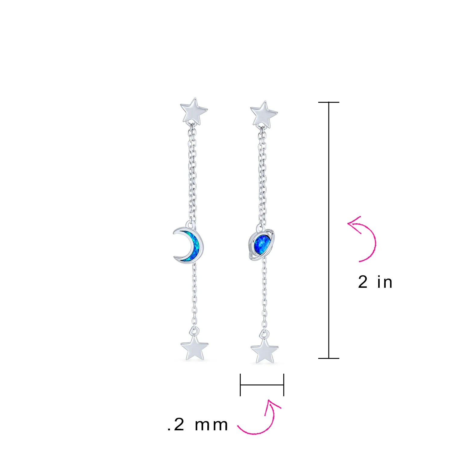 Elegant Celestial Crescent Moon Dangle Gemstone Earrings Blue Opal & Silver - Image 4