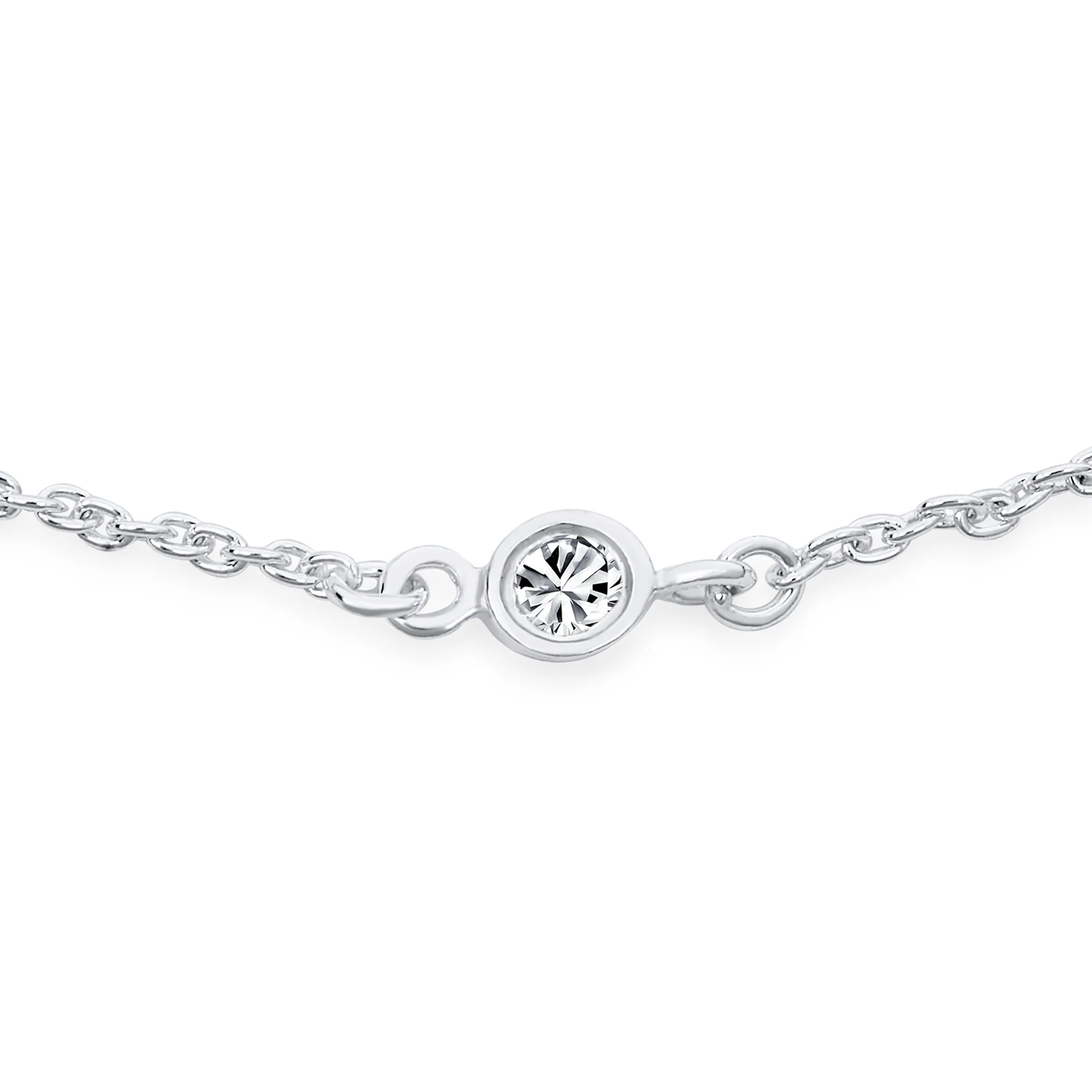 Elegant CZ Anklet Ankle Bracelet Sterling Silver 9-10 Inch Chain - Image 2