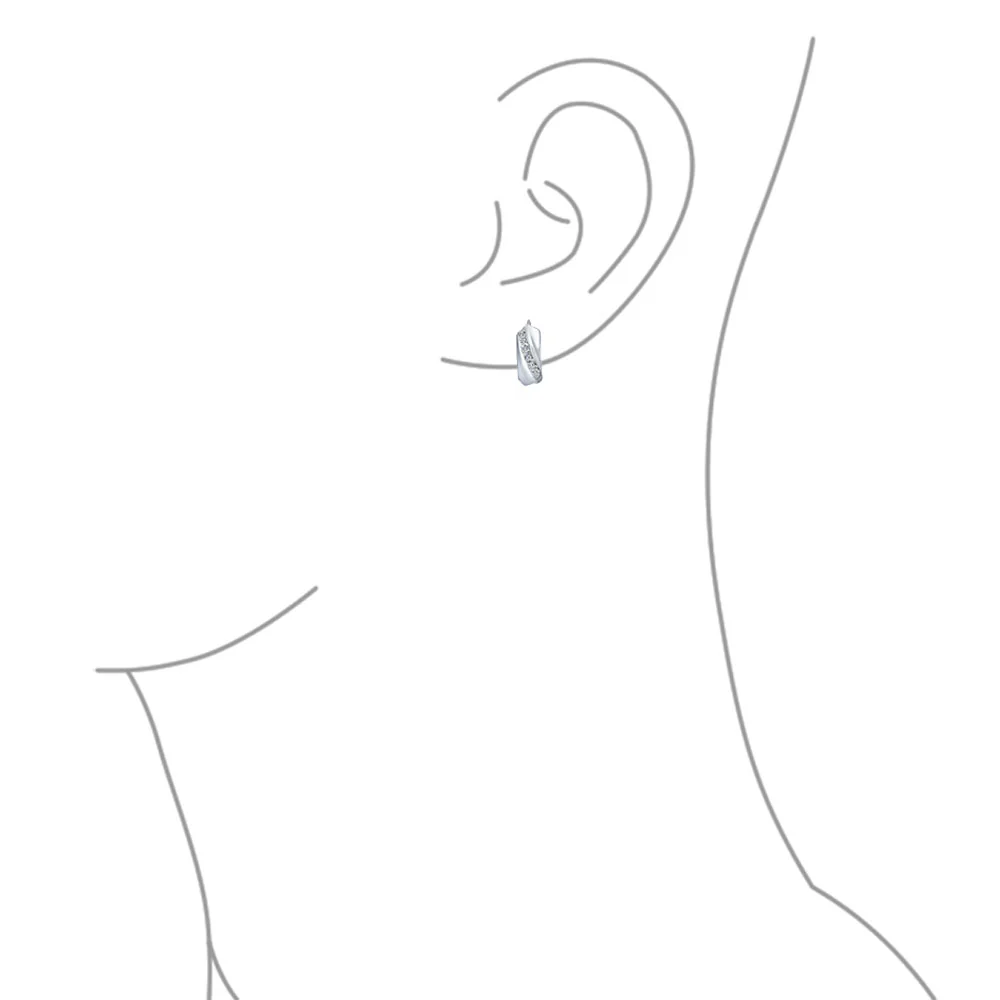 Elegant CZ Hoop Earrings Zirconia Accent Stripe Cross Twist Huggie Silver Men - Image 3