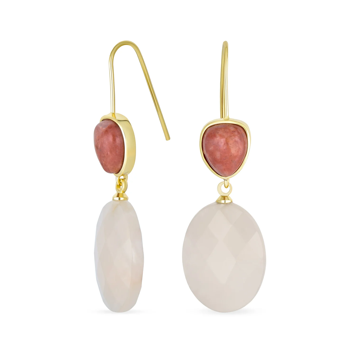 Elegant Teardrop Accent Natural Briolette Stone Faceted Oval Drop Earrings Yellow Gold Plated Fish Hook