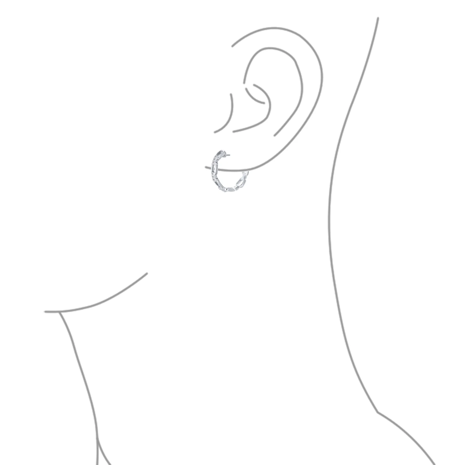 Elegant CZ Hoop Earrings Gold Plated Paper Clip Chain with Pave Accents .75 Inch - Image 3