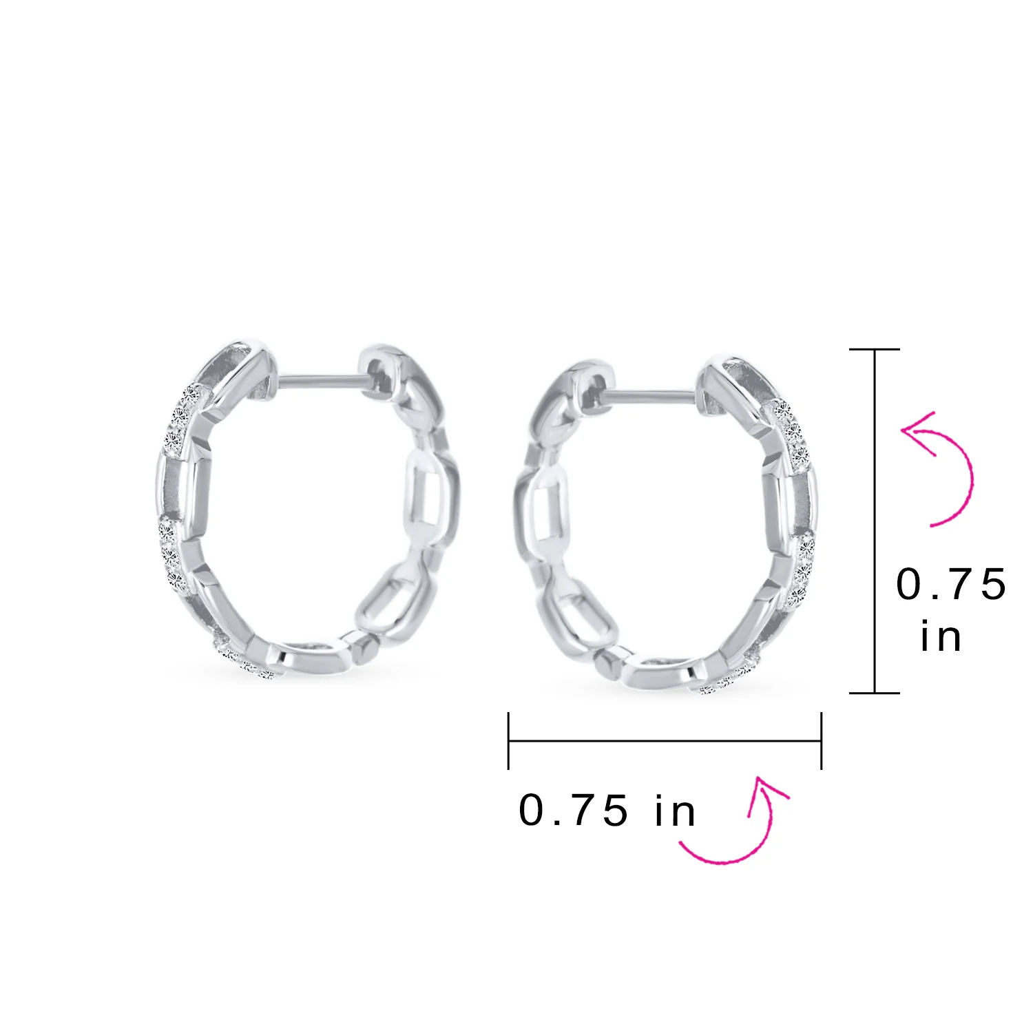 Elegant CZ Hoop Earrings Gold Plated Paper Clip Chain with Pave Accents .75 Inch - Image 4
