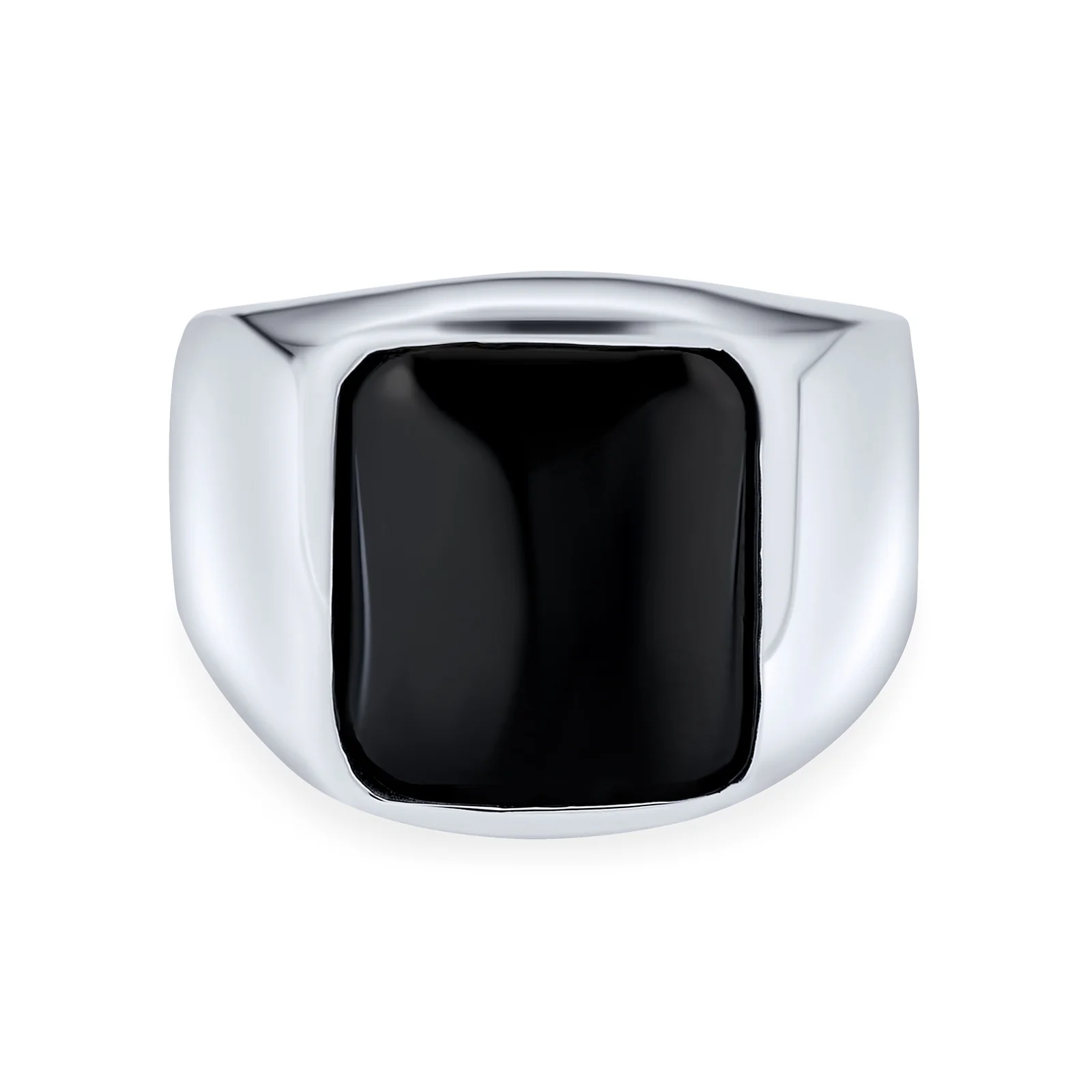 Men's Classic Rectangle Black Onyx Gemstones Signet Ring .925 Sterling Silver - Image 2