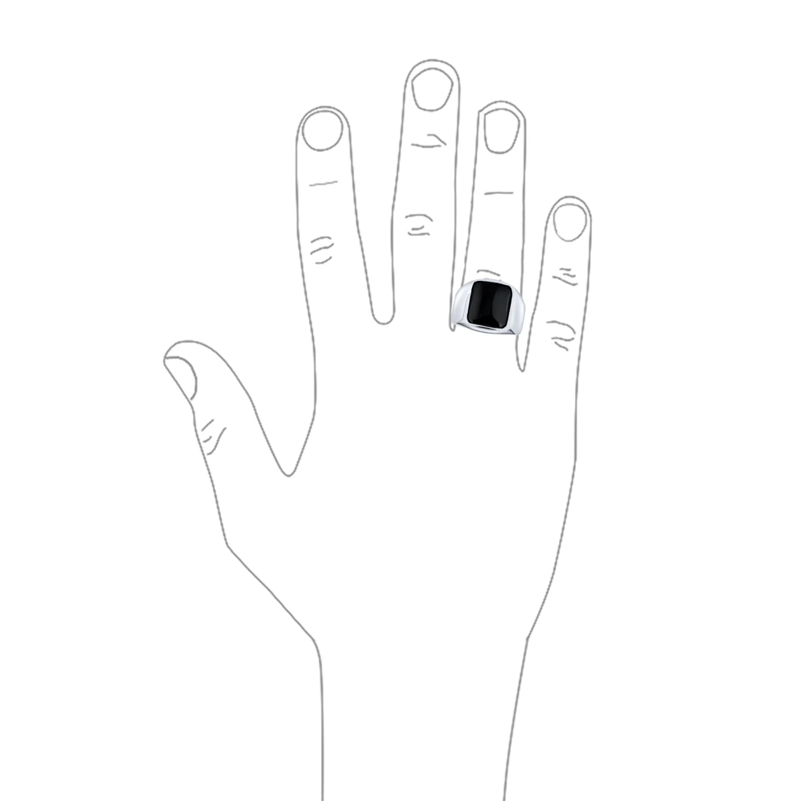 Men's Classic Rectangle Black Onyx Gemstones Signet Ring .925 Sterling Silver - Image 3
