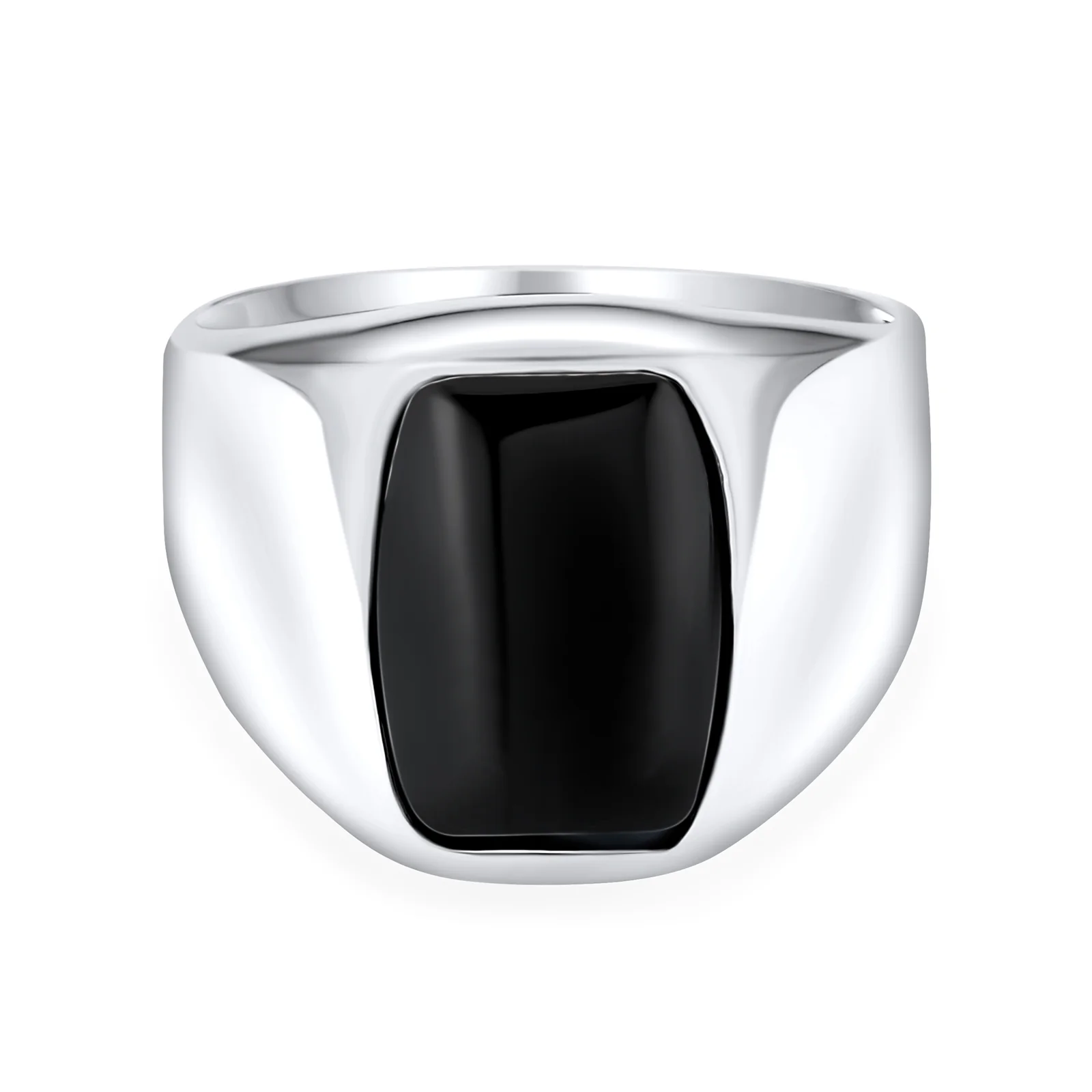 Elegant Mens Silver Ring Black Onyx Gemstone Geometric Rectangle Signet Design - Image 2