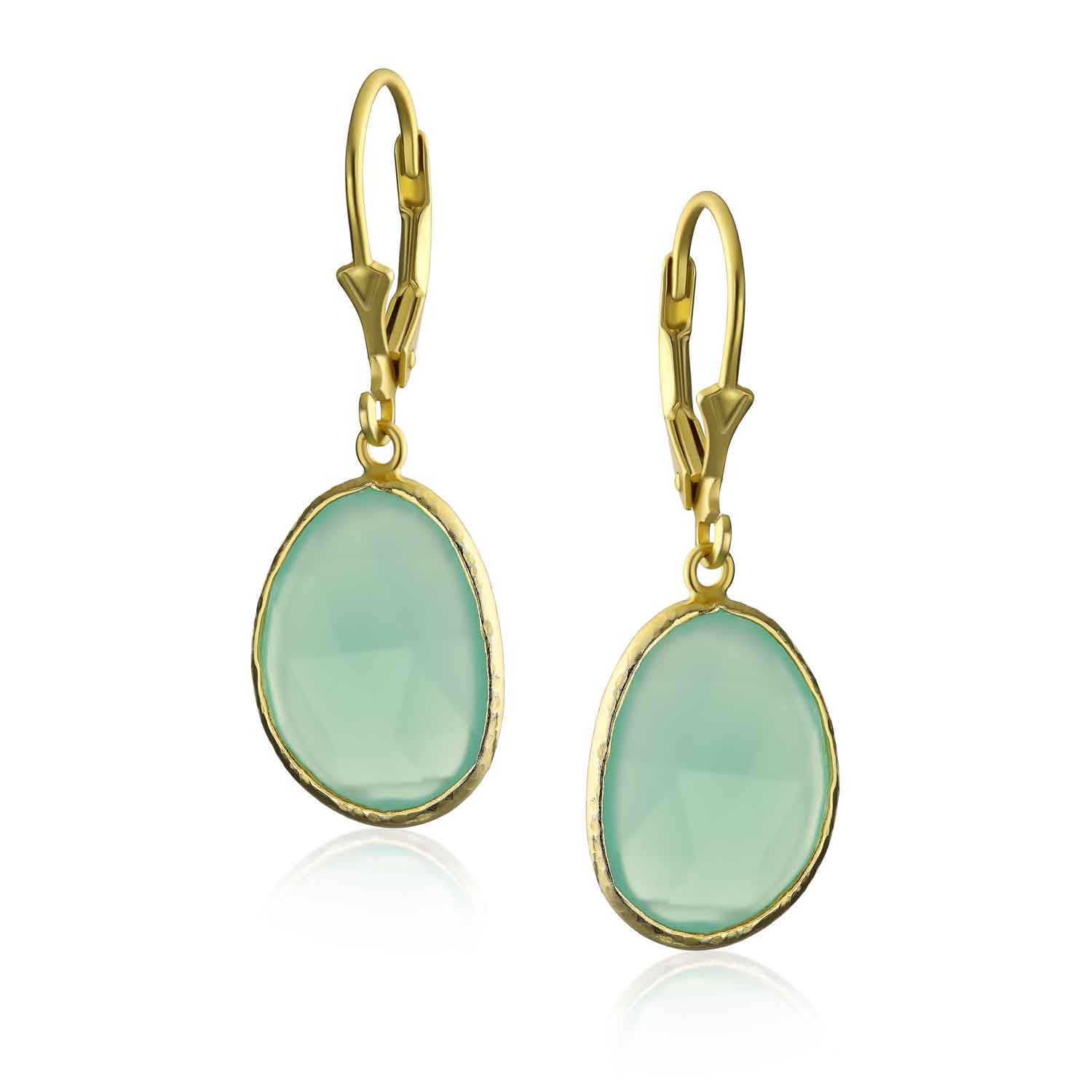 Elegant Oval Pastel Stone Dangle Earrings Pink Aqua Mint Green 14K Gold-Plated - Image 3