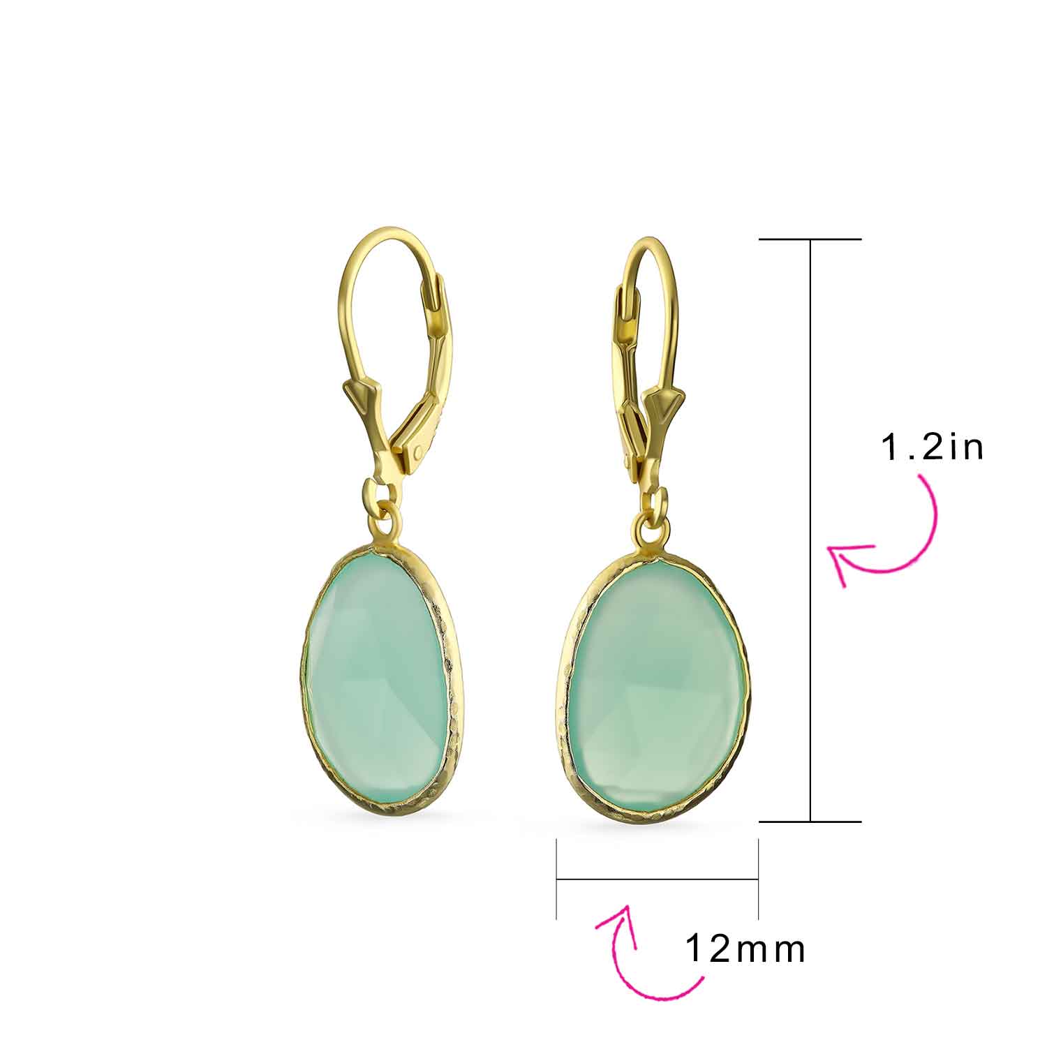 Elegant Oval Pastel Stone Dangle Earrings Pink Aqua Mint Green 14K Gold-Plated - Image 7