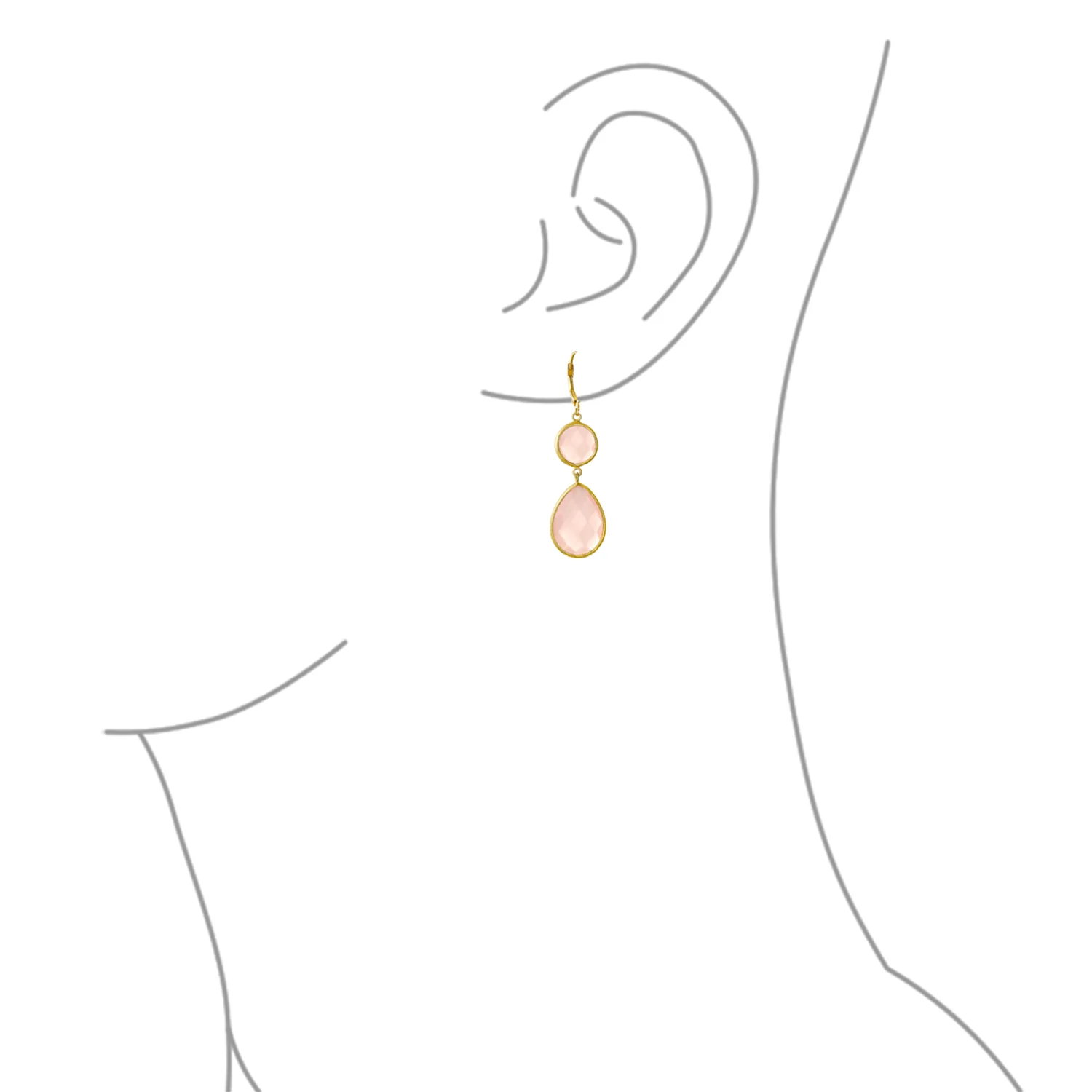 Pink Double Teardrop Dangle Earrings Leverback 14K Gold Plated Sterling Silver - Image 4