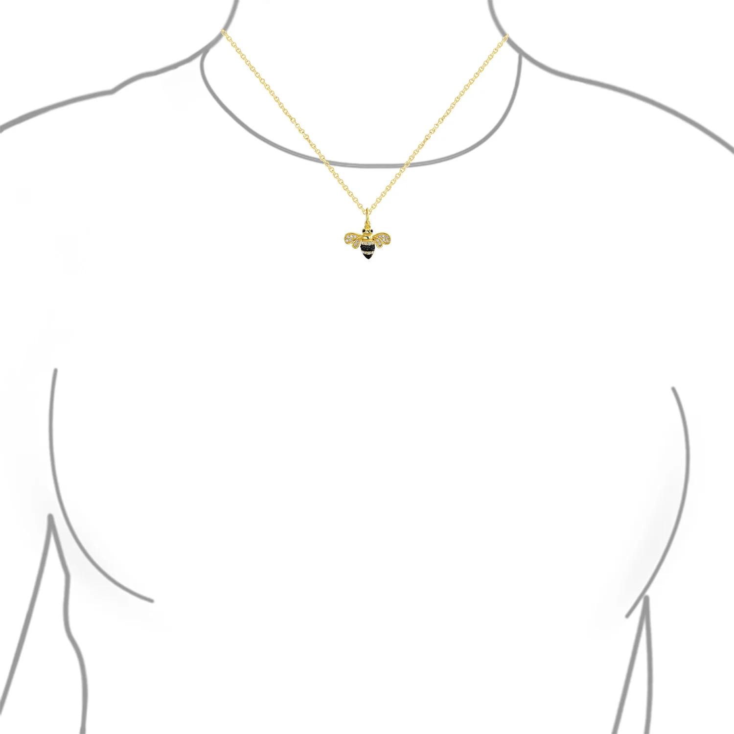 Elegant Queen Bee Pendant Necklace Black & Gold Zirconia 14K Gold Plated Silver - Image 3
