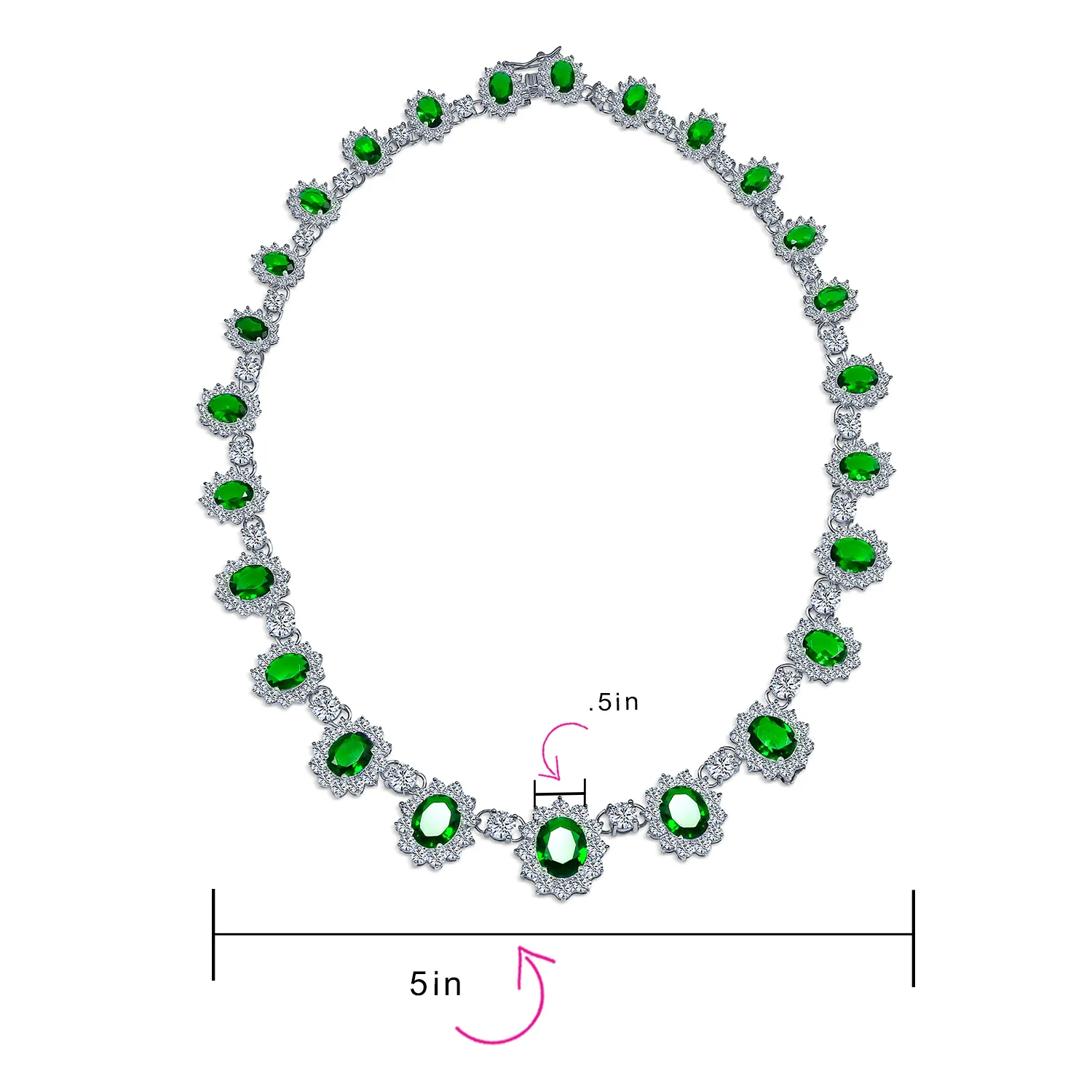 Vintage Estate Style Oval Crown Halo Green Emerald Cubic Zirconia CZ Statement Necklace - Image 11