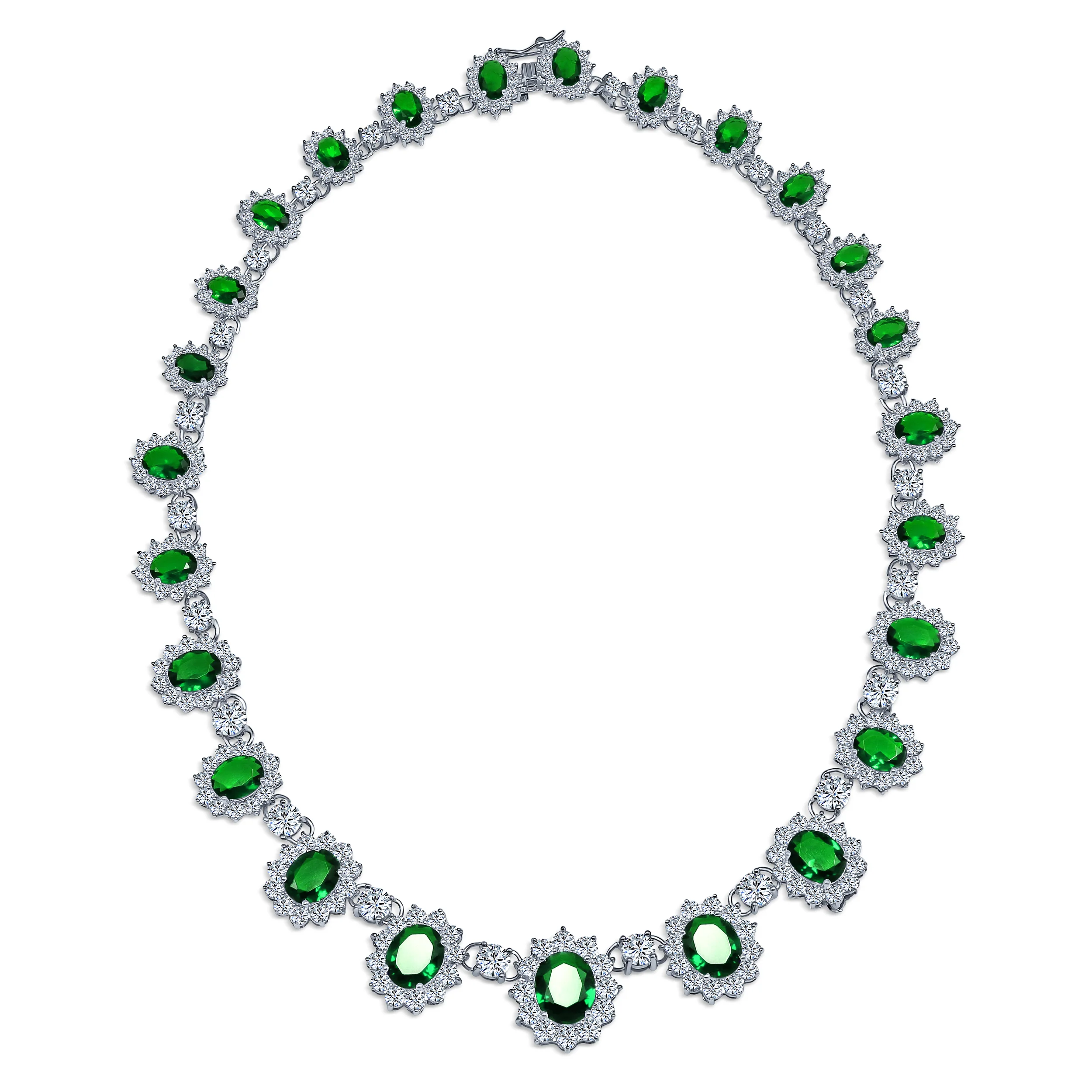 Vintage Estate Style Oval Crown Halo Green Emerald Cubic Zirconia CZ Statement Necklace - Image 2