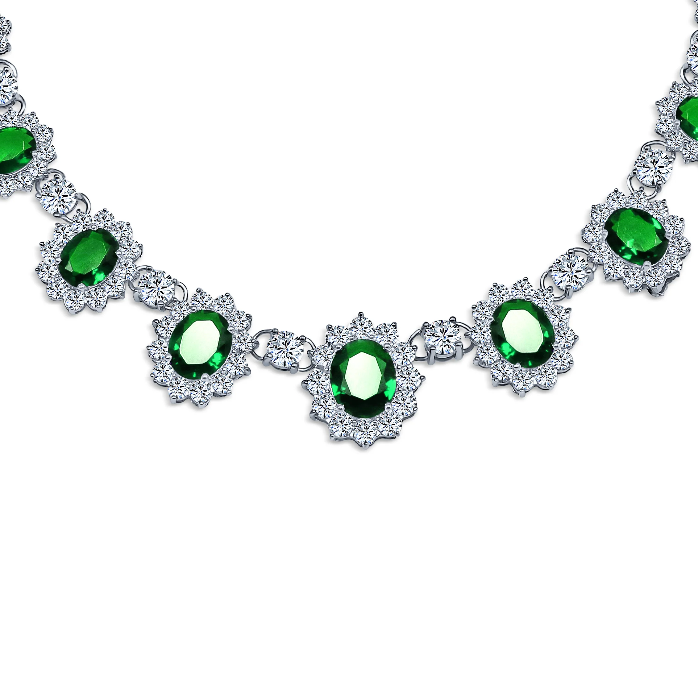 Vintage Estate Style Oval Crown Halo Green Emerald Cubic Zirconia CZ Statement Necklace - Image 5