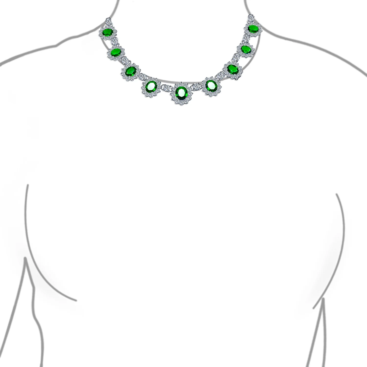 Vintage Estate Style Oval Crown Halo Green Emerald Cubic Zirconia CZ Statement Necklace - Image 8