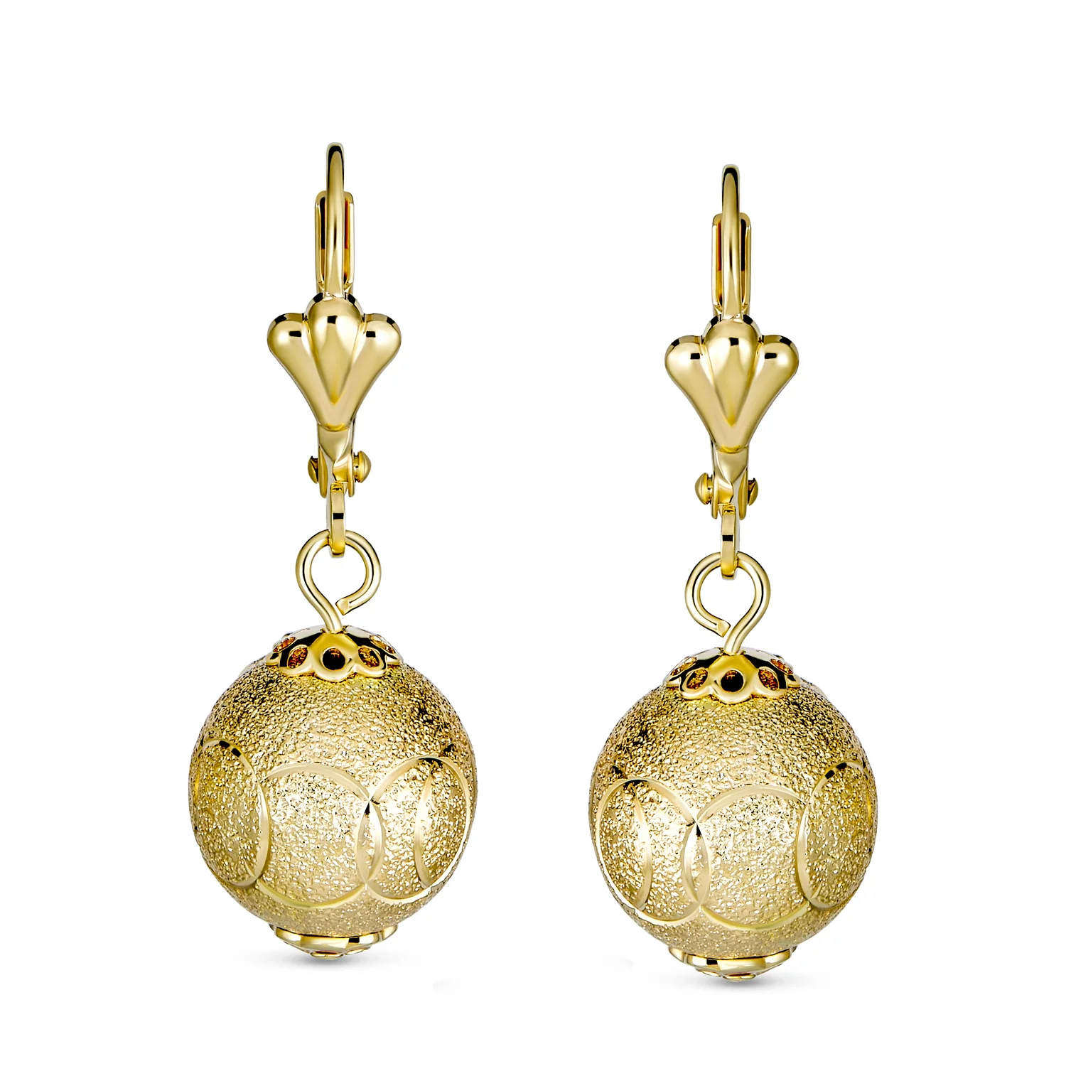 Vintage Diamond-Cut Drop Ball Earrings 18K Gold Plated 12MM - Image 2