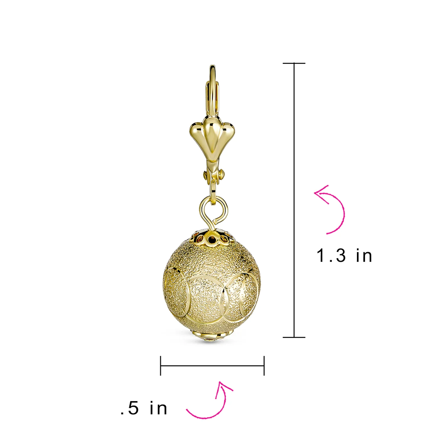 Vintage Diamond-Cut Drop Ball Earrings 18K Gold Plated 12MM - Image 4