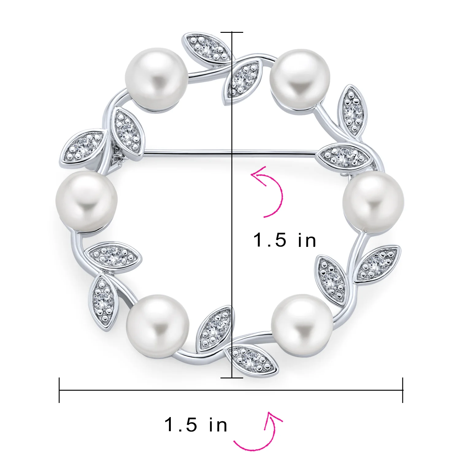 White Freshwater Cultured Pearl Circle Leaf Scarf Brooch Pin Sterling Silver - Image 4
