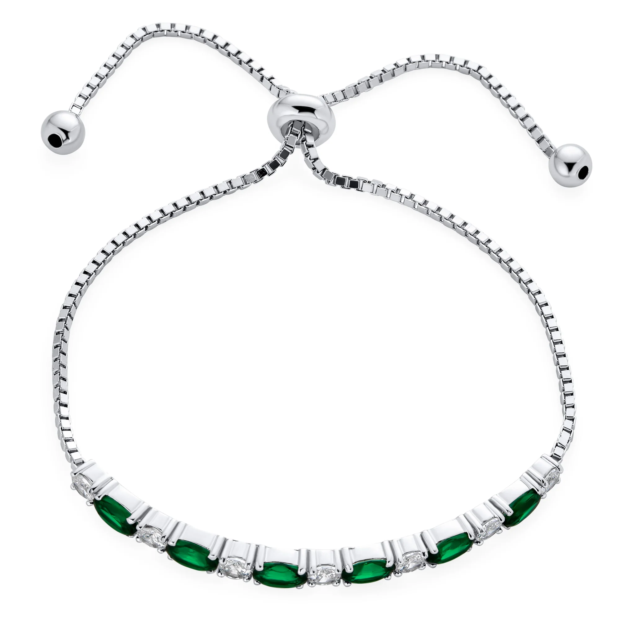 6CT Cubic Zirconia Oval Emerald Green CZ Alternating Bolo Slide Tennis Bracelet Adjustable - Image 2