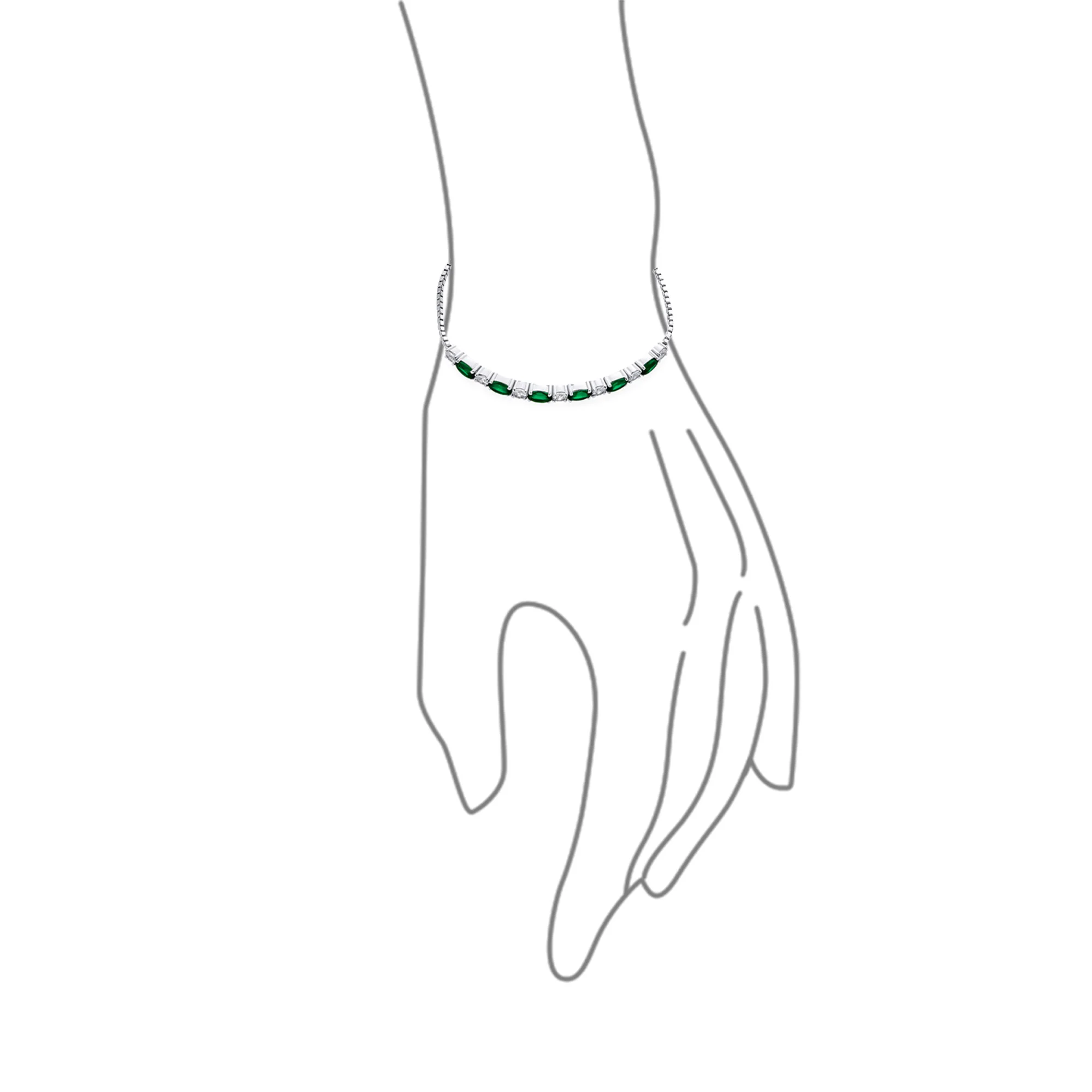 6CT Cubic Zirconia Oval Emerald Green CZ Alternating Bolo Slide Tennis Bracelet Adjustable - Image 3