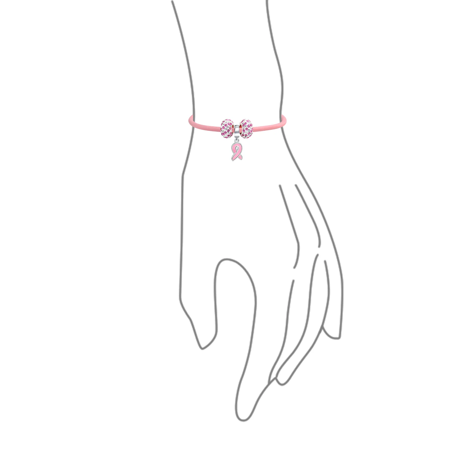 Empowerment Pink Ribbon Charm Bracelet - Genuine Leather Silver Clasp 6-8 Inch - Image 3