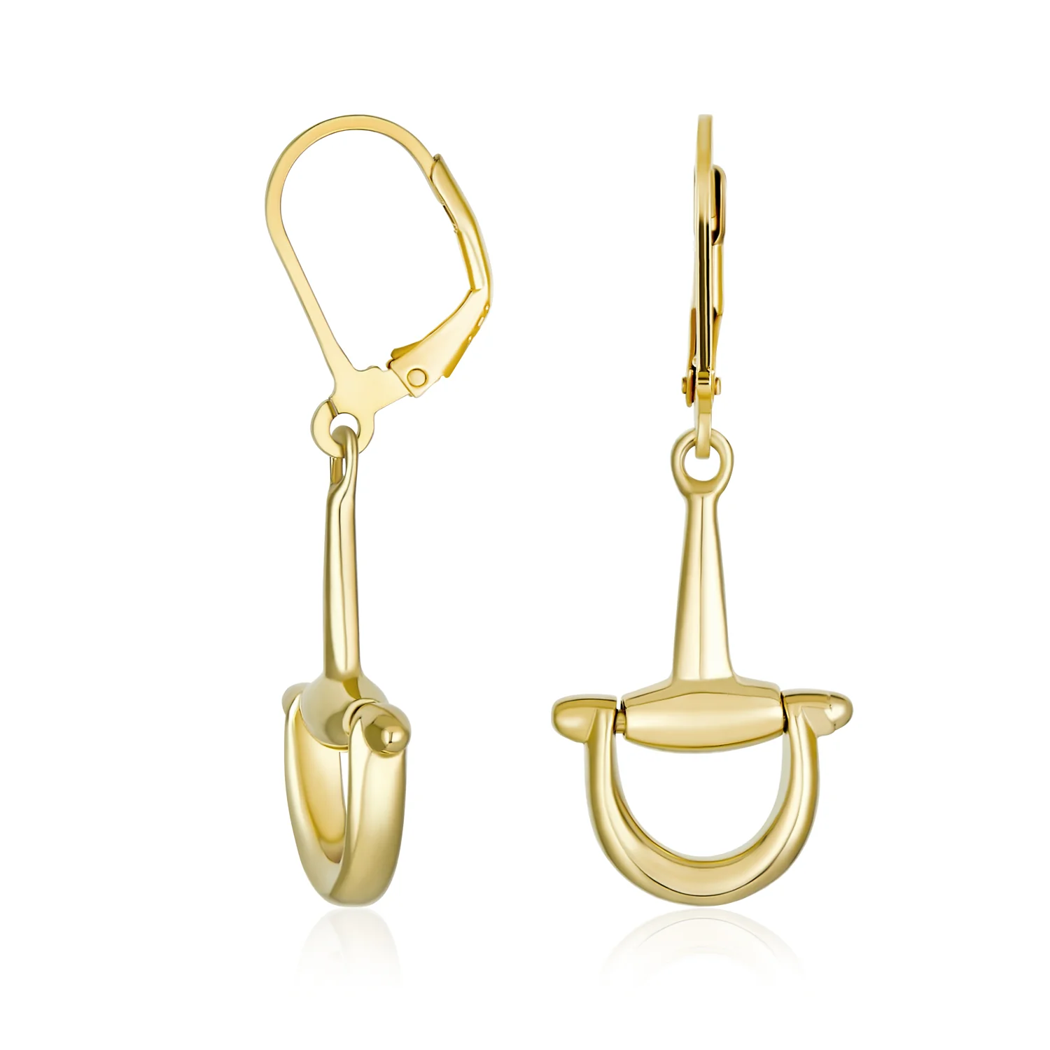 Equestrian Equine Horse Gift Dangle Snaffle Horse-bit Earrings Gold Plated .925 Sterling Silver - Image 2