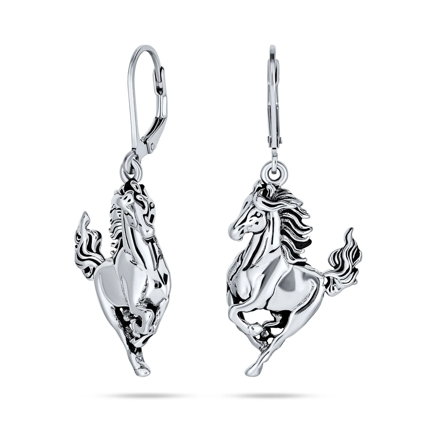Equestrian Cowgirl Dangle Earrings with Galloping Horse Sterling Silver Jewelry