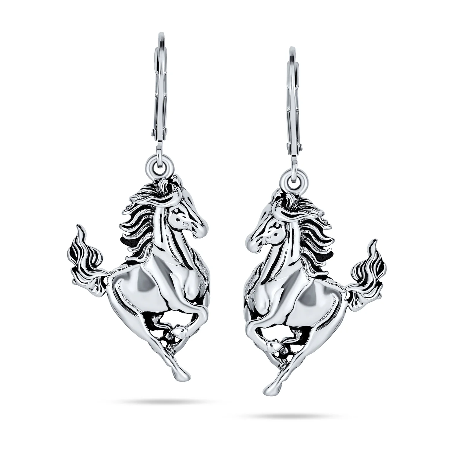 Equestrian Cowgirl Dangle Earrings with Galloping Horse Sterling Silver Jewelry - Image 2