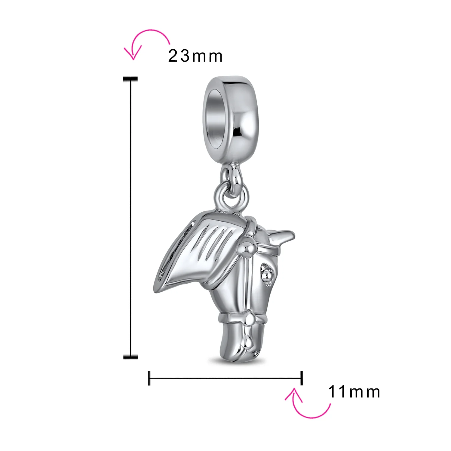 Western Equestrian Horse Dangle Charm Bead .925 Sterling Silver European Bracelet - Image 3