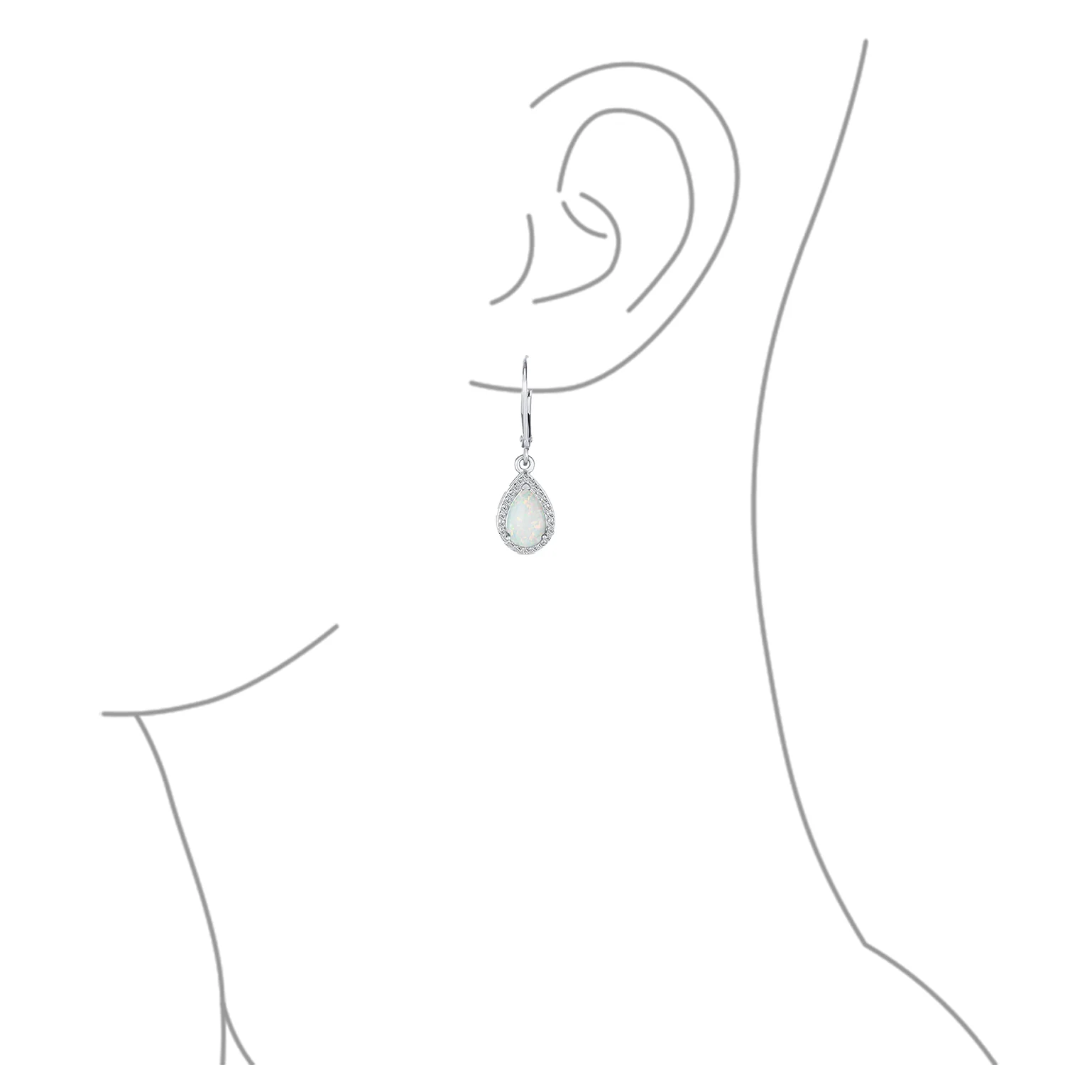 Estate Style Halo CZ Teardrop Solitaire White Opal Drop Earrings Sterling Silver - Image 6