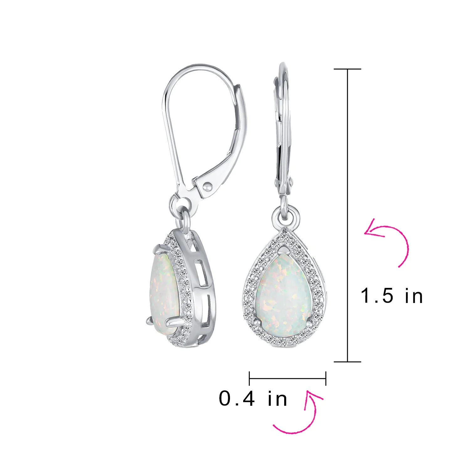 Estate Style Halo CZ Teardrop Solitaire White Opal Drop Earrings Sterling Silver - Image 8