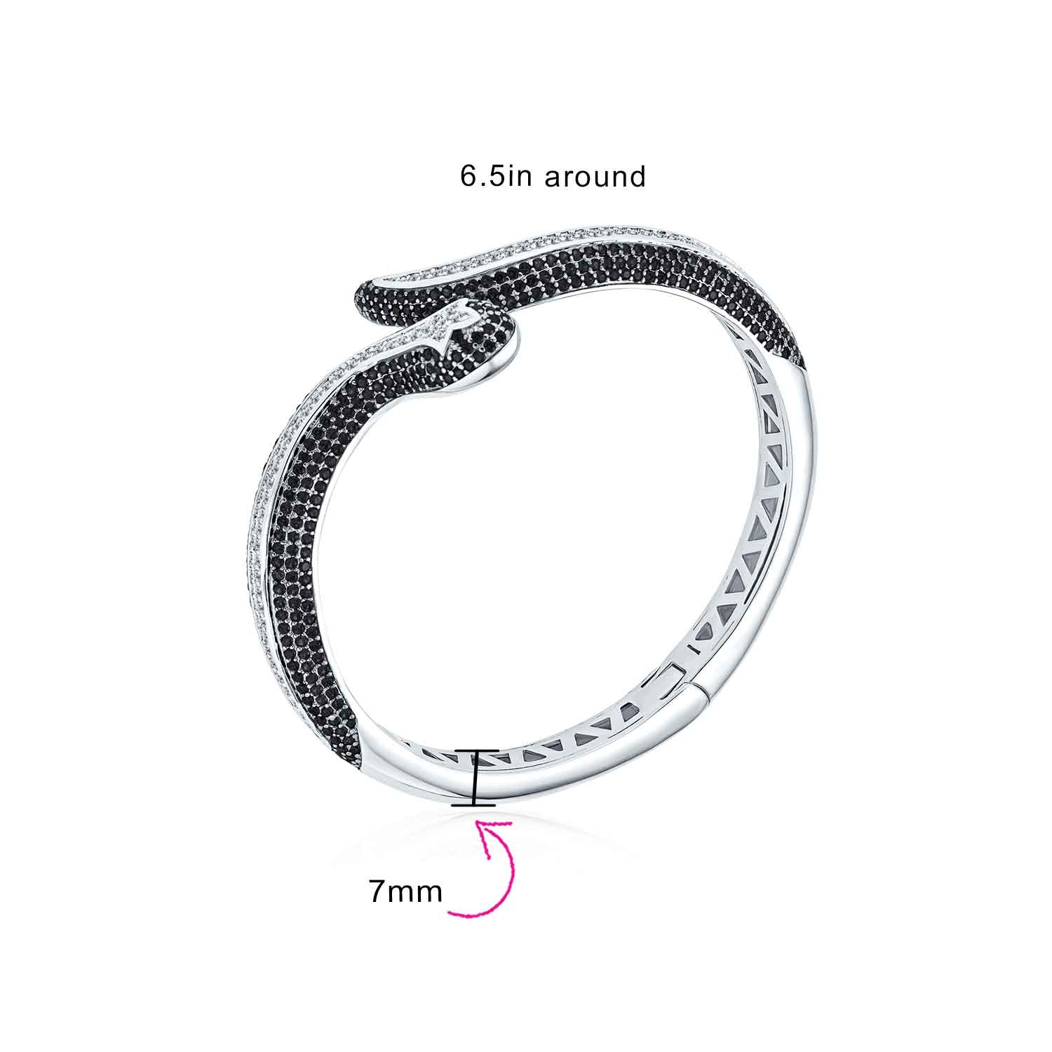 Exotic Bangle Bracelet with Cubic Zirconia in Rhodium Plated Finish - Image 11