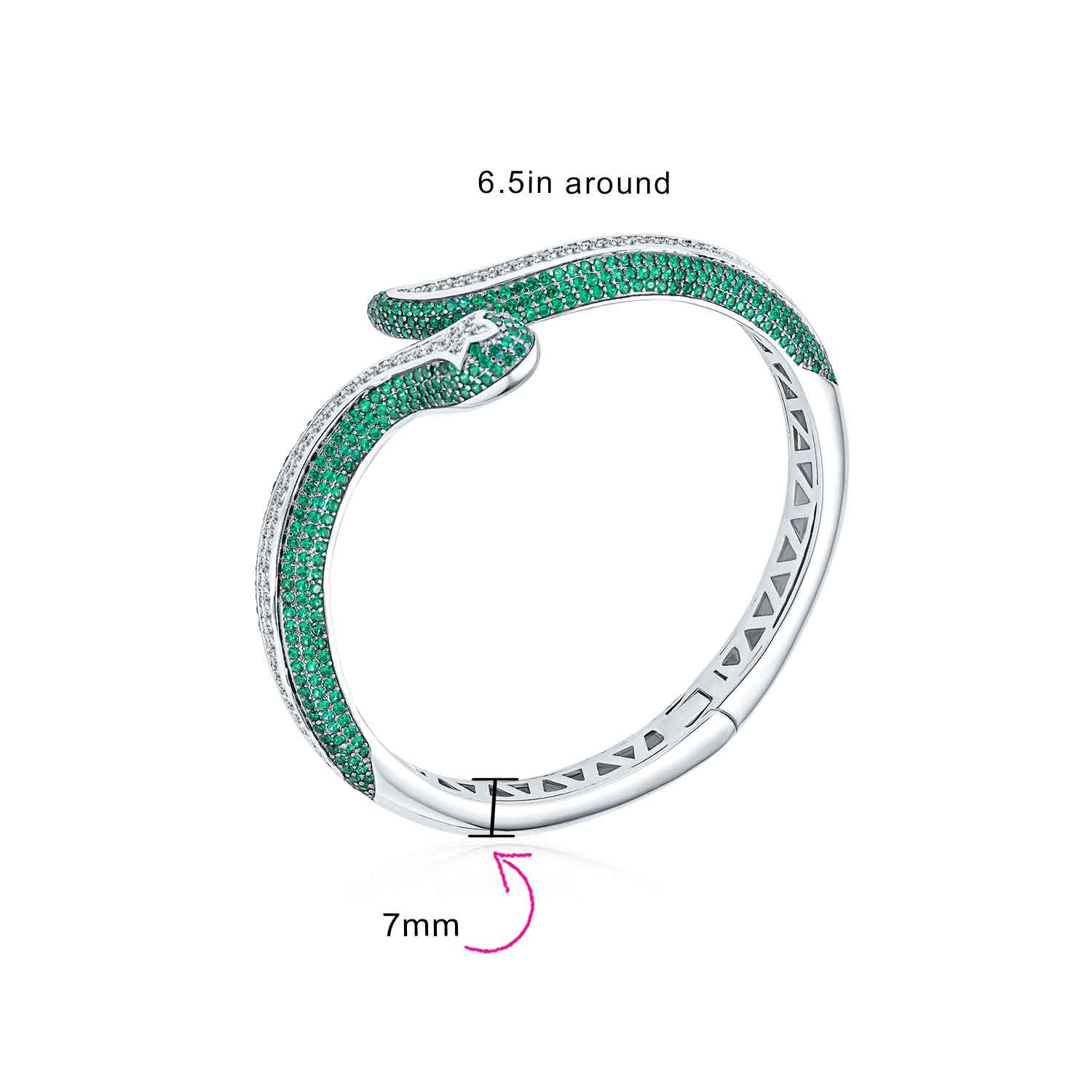 Exotic Bangle Bracelet with Cubic Zirconia in Rhodium Plated Finish - Image 12