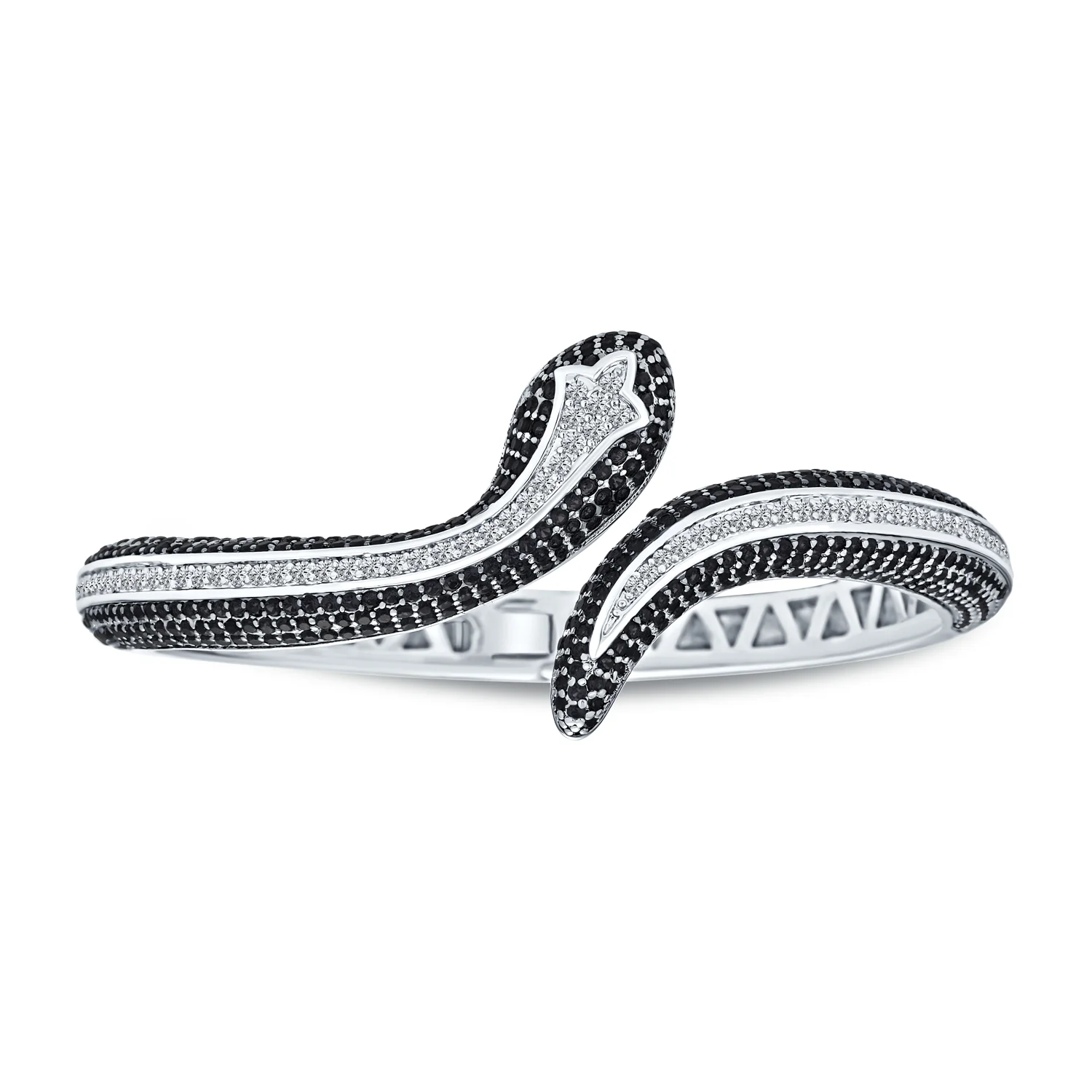 Exotic Bangle Bracelet with Cubic Zirconia in Rhodium Plated Finish - Image 2