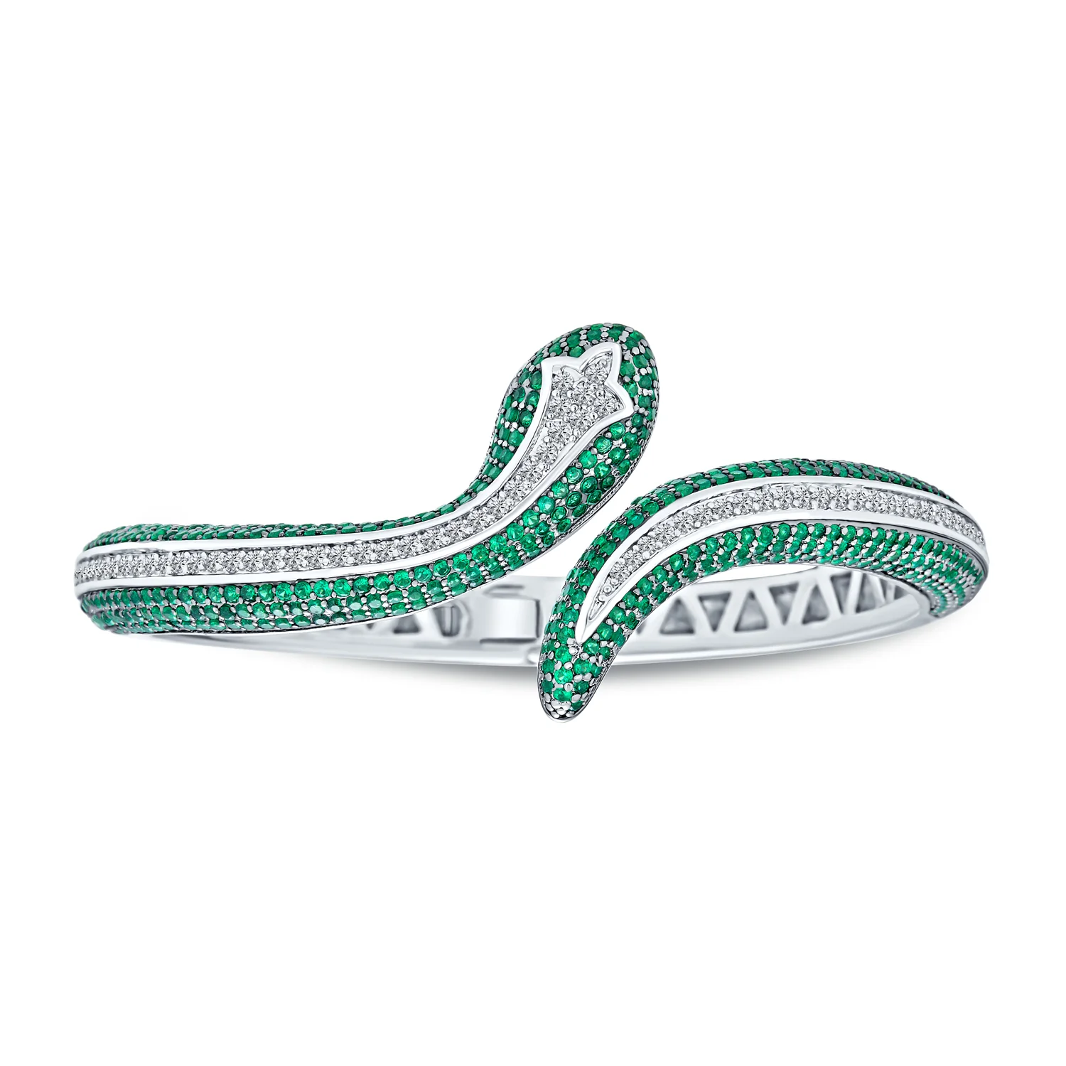 Exotic Bangle Bracelet with Cubic Zirconia in Rhodium Plated Finish - Image 3