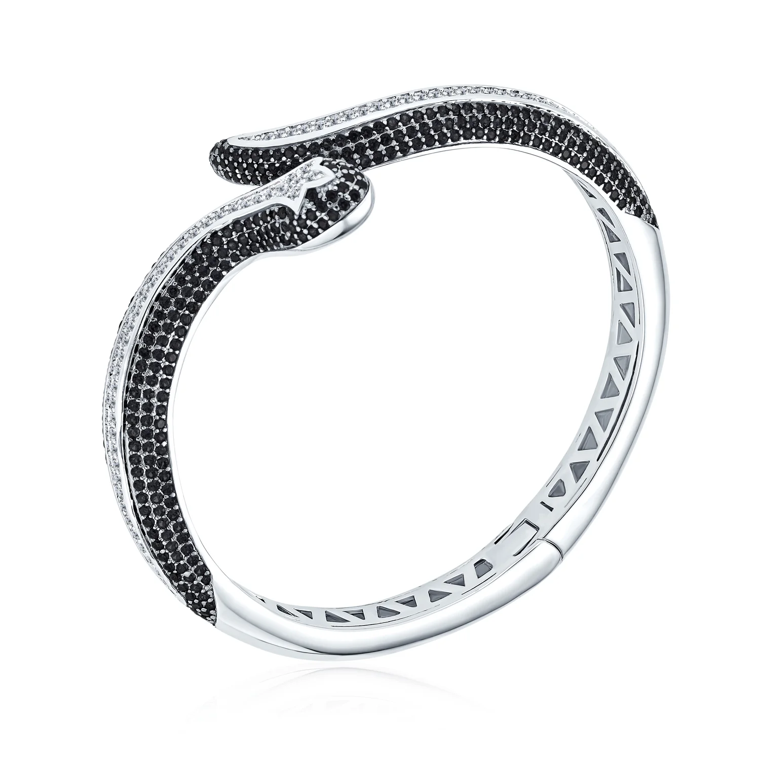 Exotic Bangle Bracelet with Cubic Zirconia in Rhodium Plated Finish - Image 5