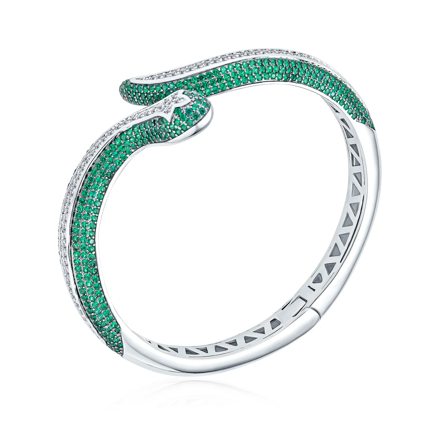 Exotic Bangle Bracelet with Cubic Zirconia in Rhodium Plated Finish - Image 6