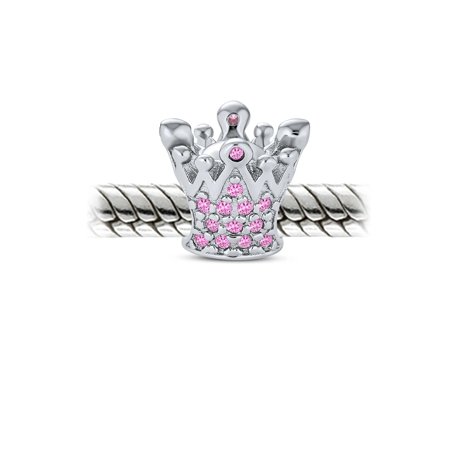 Set of 2 Fairytale Castle & Princess Queen Crown Pink Fuchsia Crystal Bead Charm - Image 6