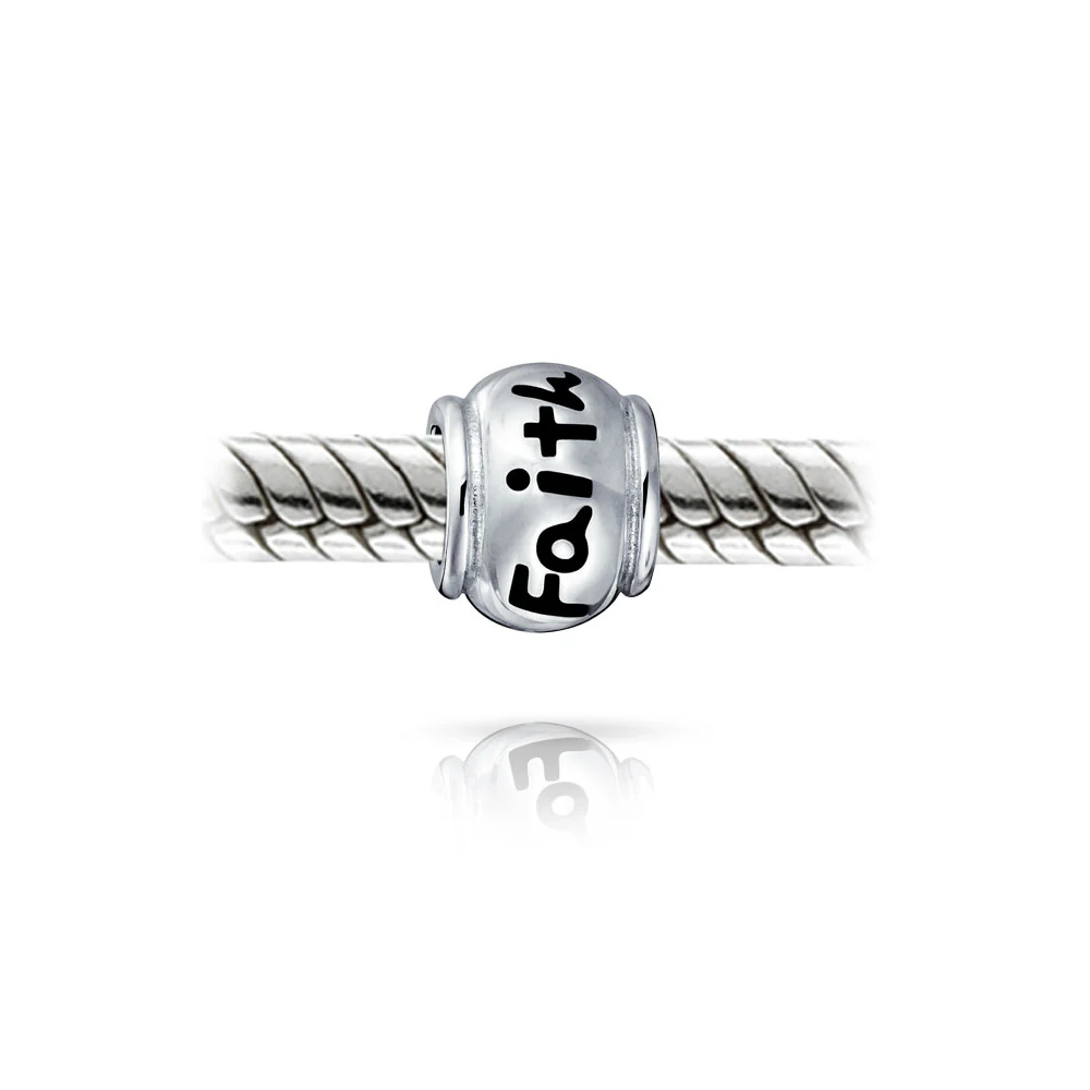 Set of 2 Word Faith & Believe Message Charm Bead Sterling Silver for Bracelet - Image 2