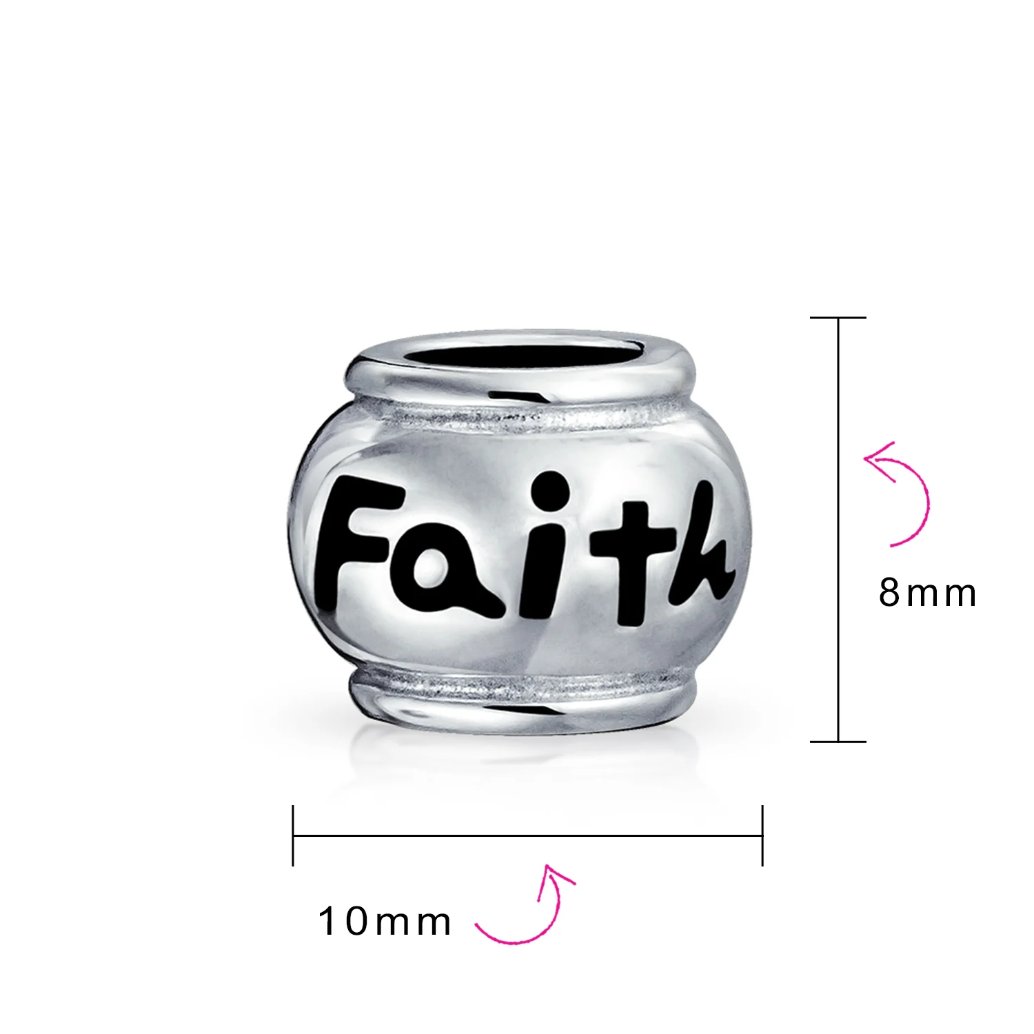 Set of 2 Word Faith & Believe Message Charm Bead Sterling Silver for Bracelet - Image 3