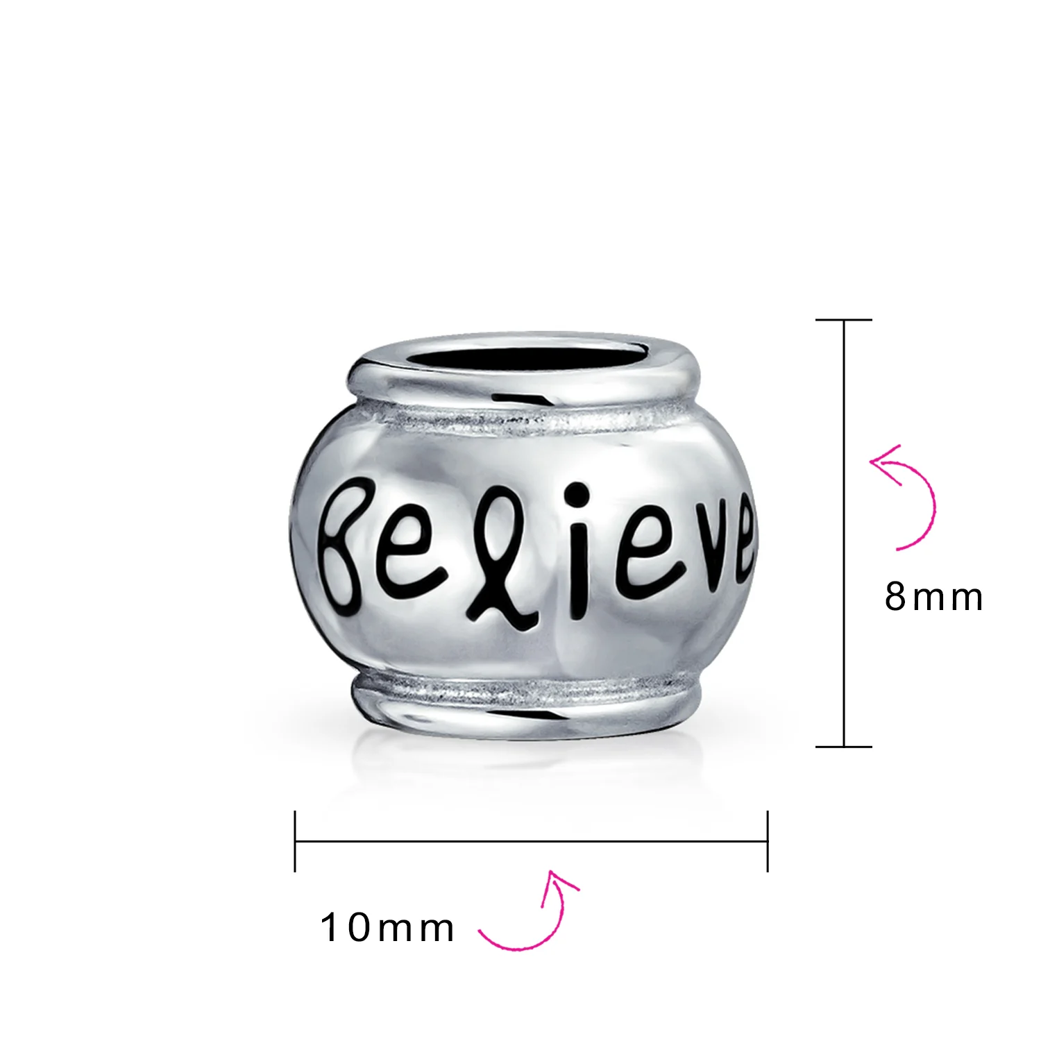 Set of 2 Word Faith & Believe Message Charm Bead Sterling Silver for Bracelet - Image 6