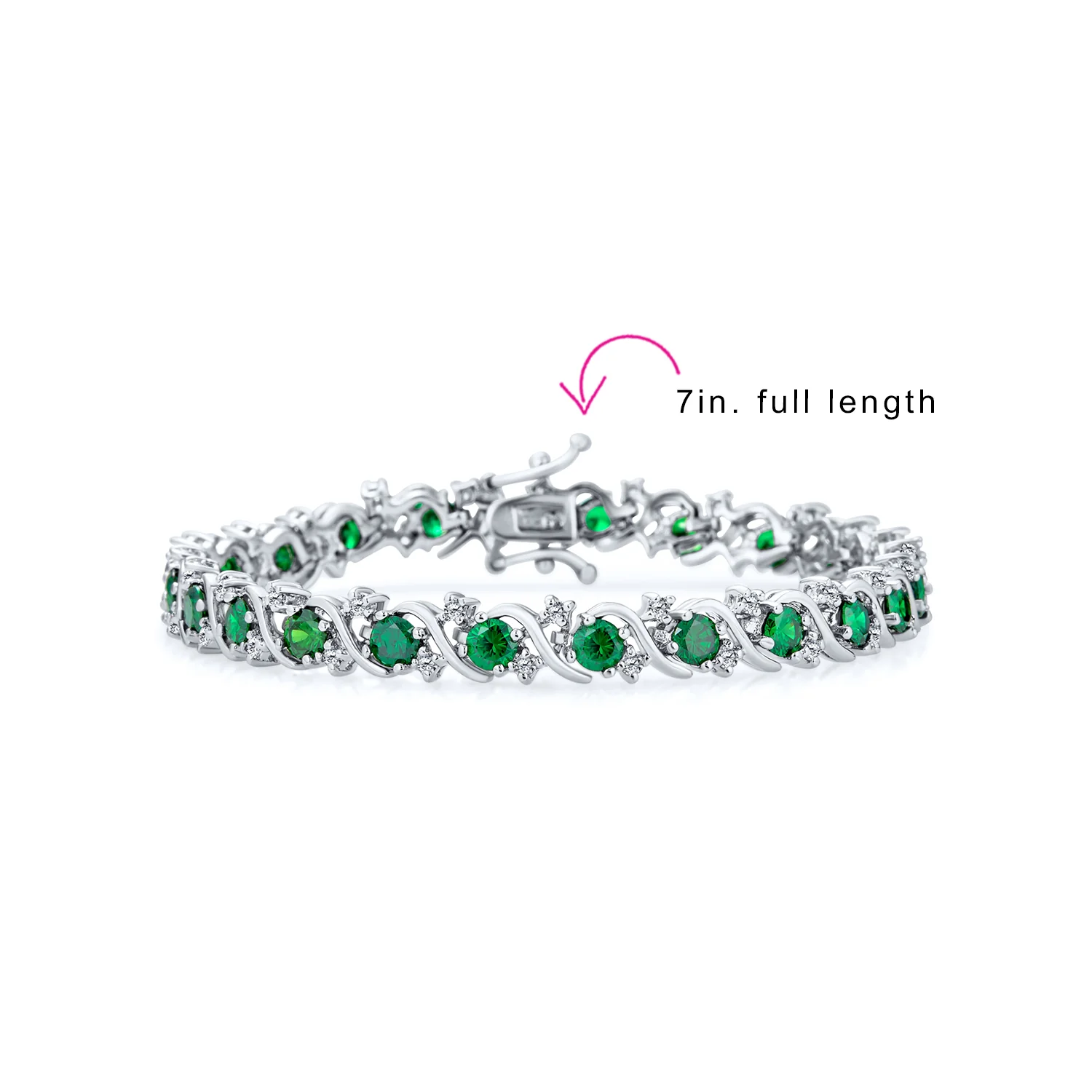 Fancy CZ Cubic Zirconia Wave S-Link Swirl Tennis Bracelet 7 Inch Silver Plated - Image 8