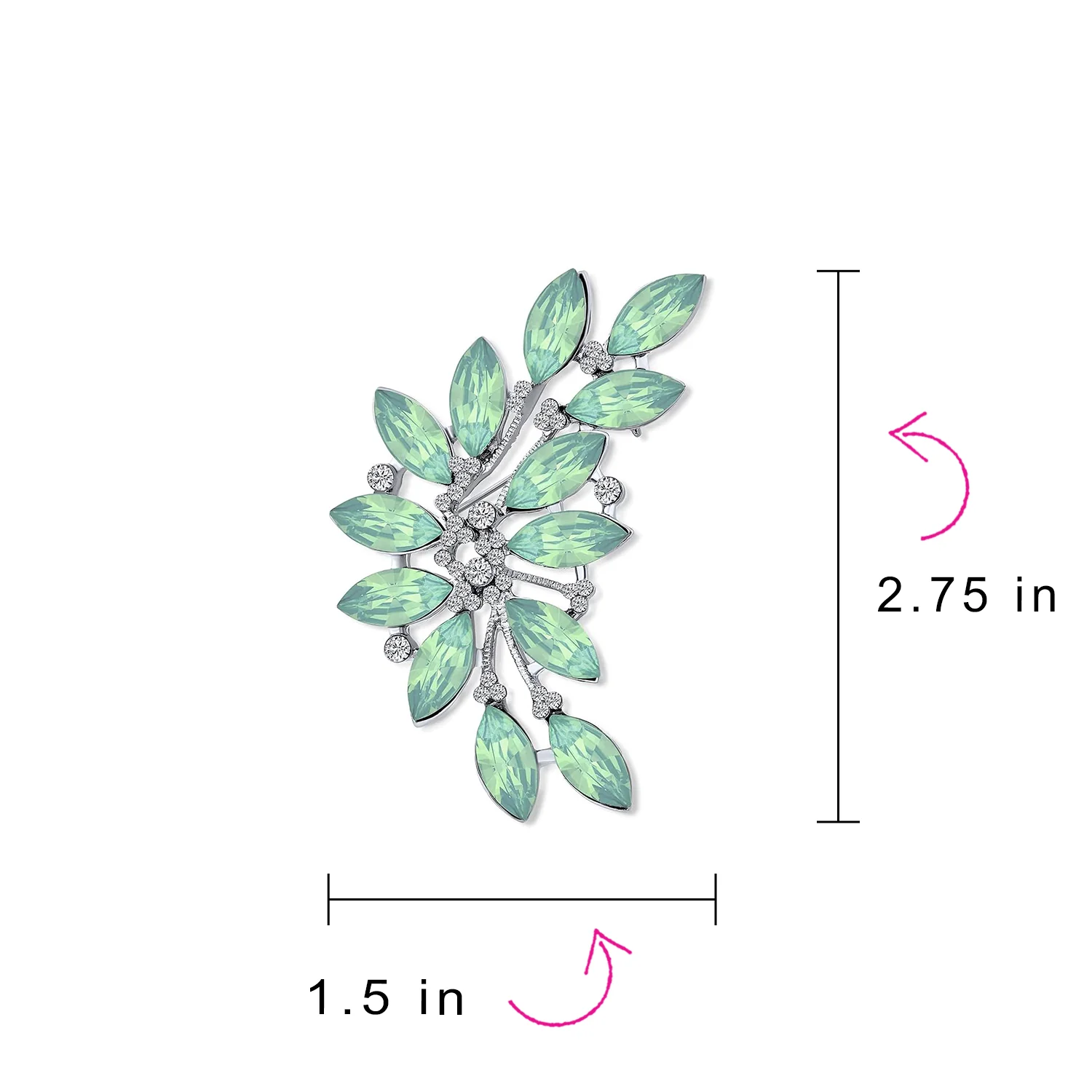 Fashion Aqua Green Marquise Crystal Large Leaf Scarf Brooch Pin Silver Plated Brass - Image 4