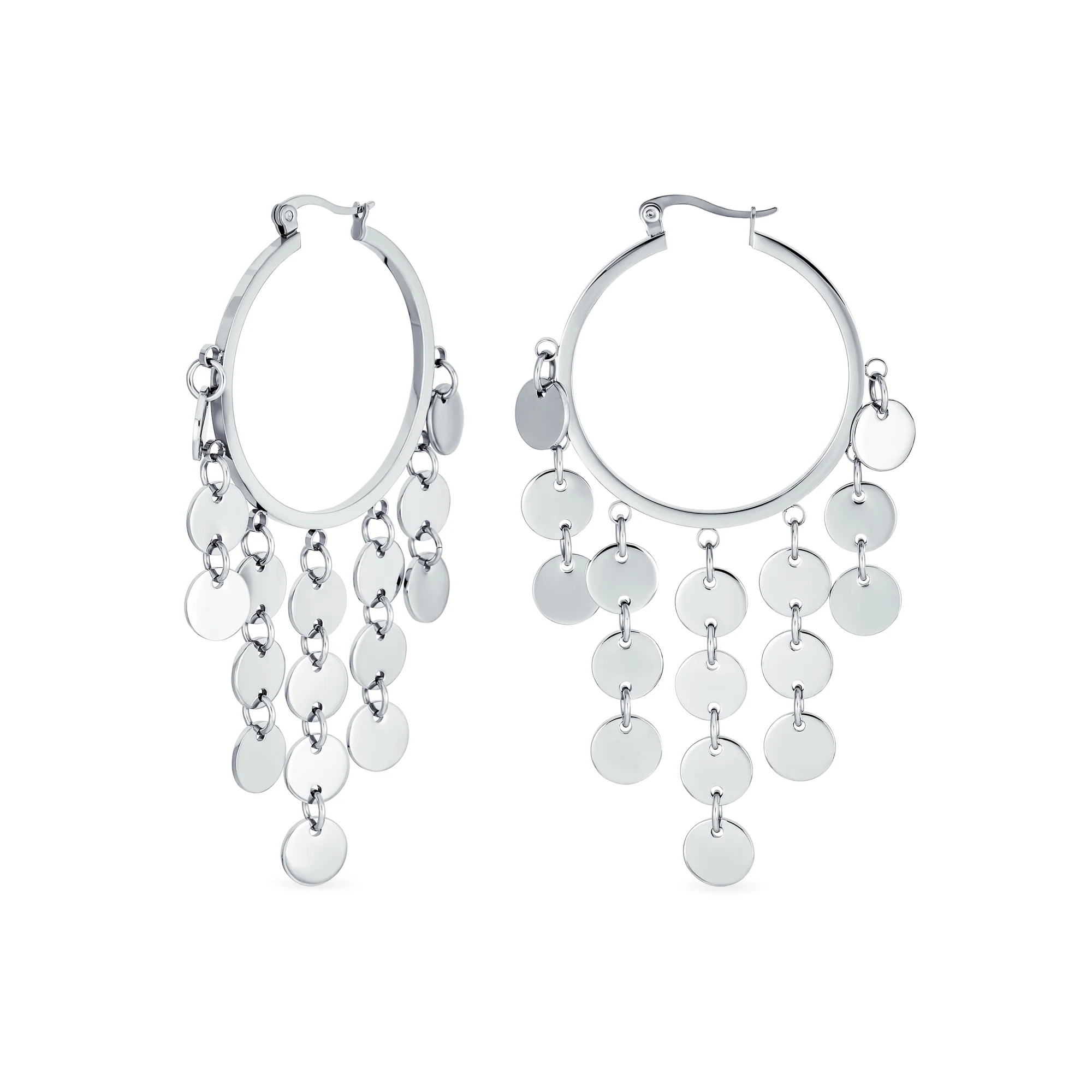 Fashion Statement Boho Sequin Coin Dangle Hoop Huggies Earrings Stainless Steel